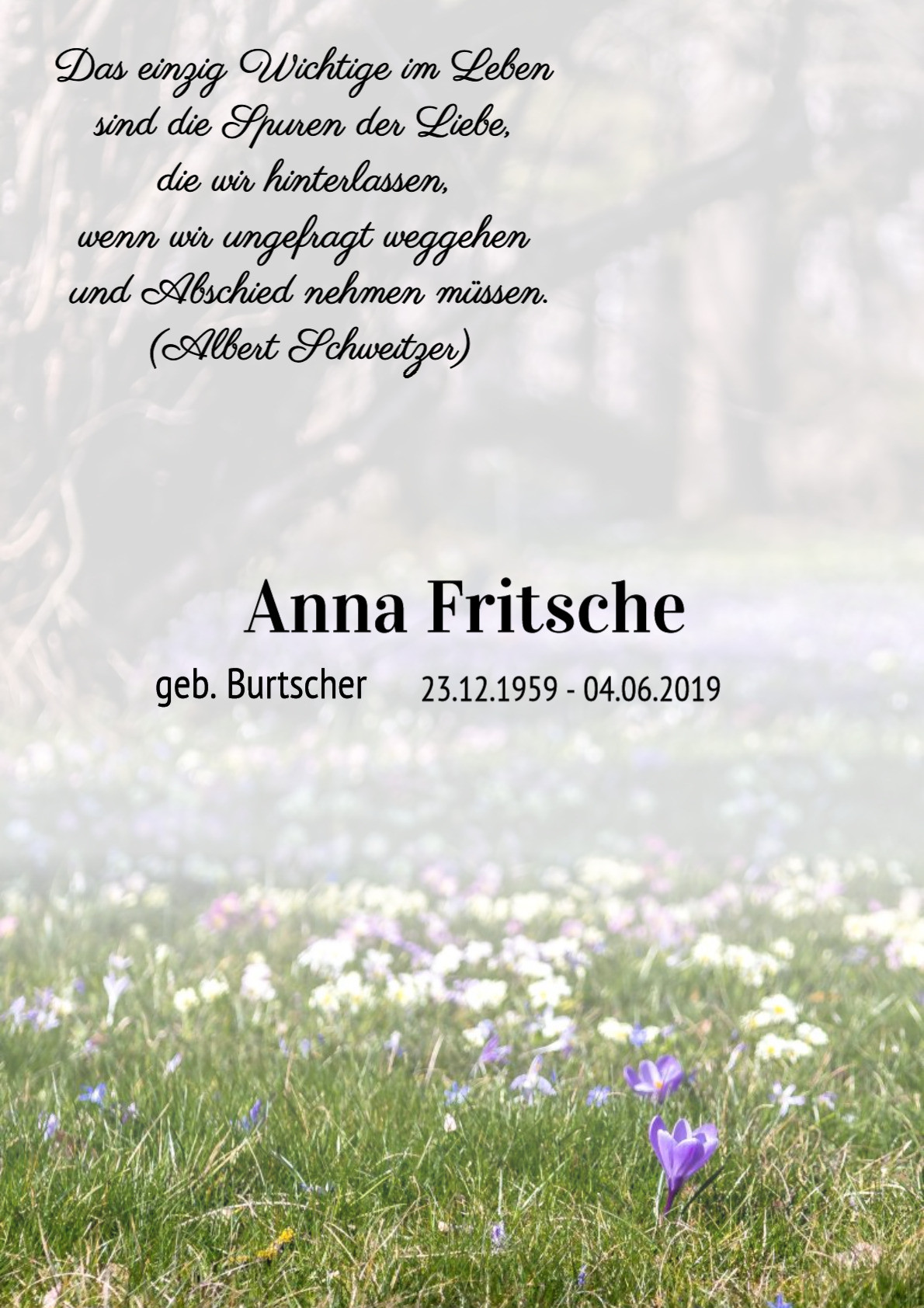 Traueranzeige von Anna Fritsche