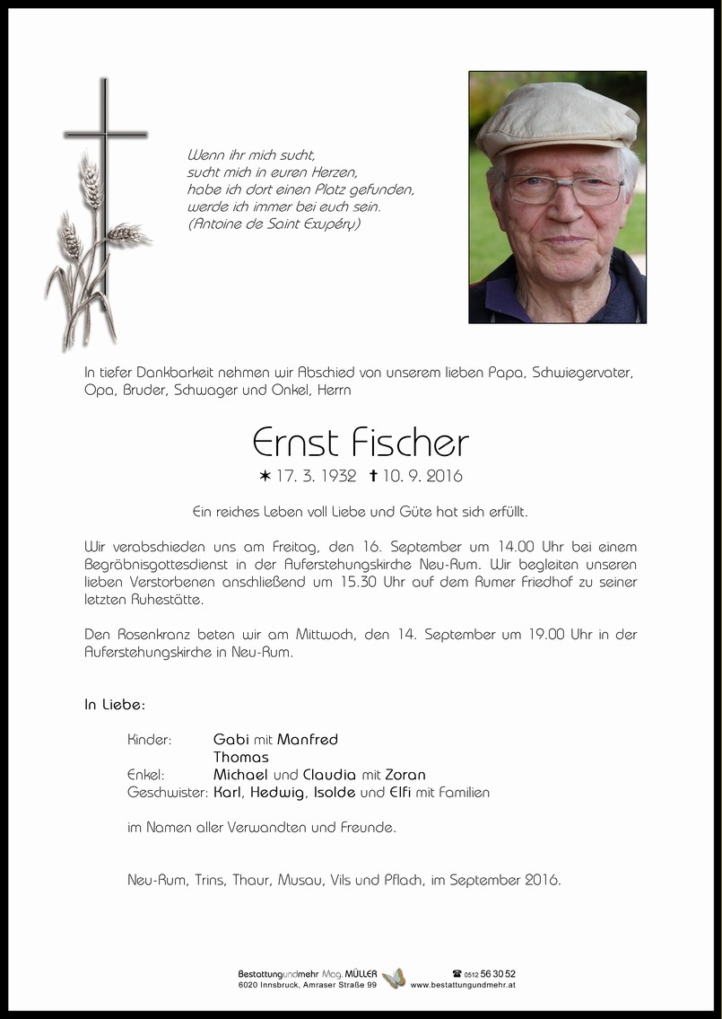 Traueranzeige von Ernst Fischer