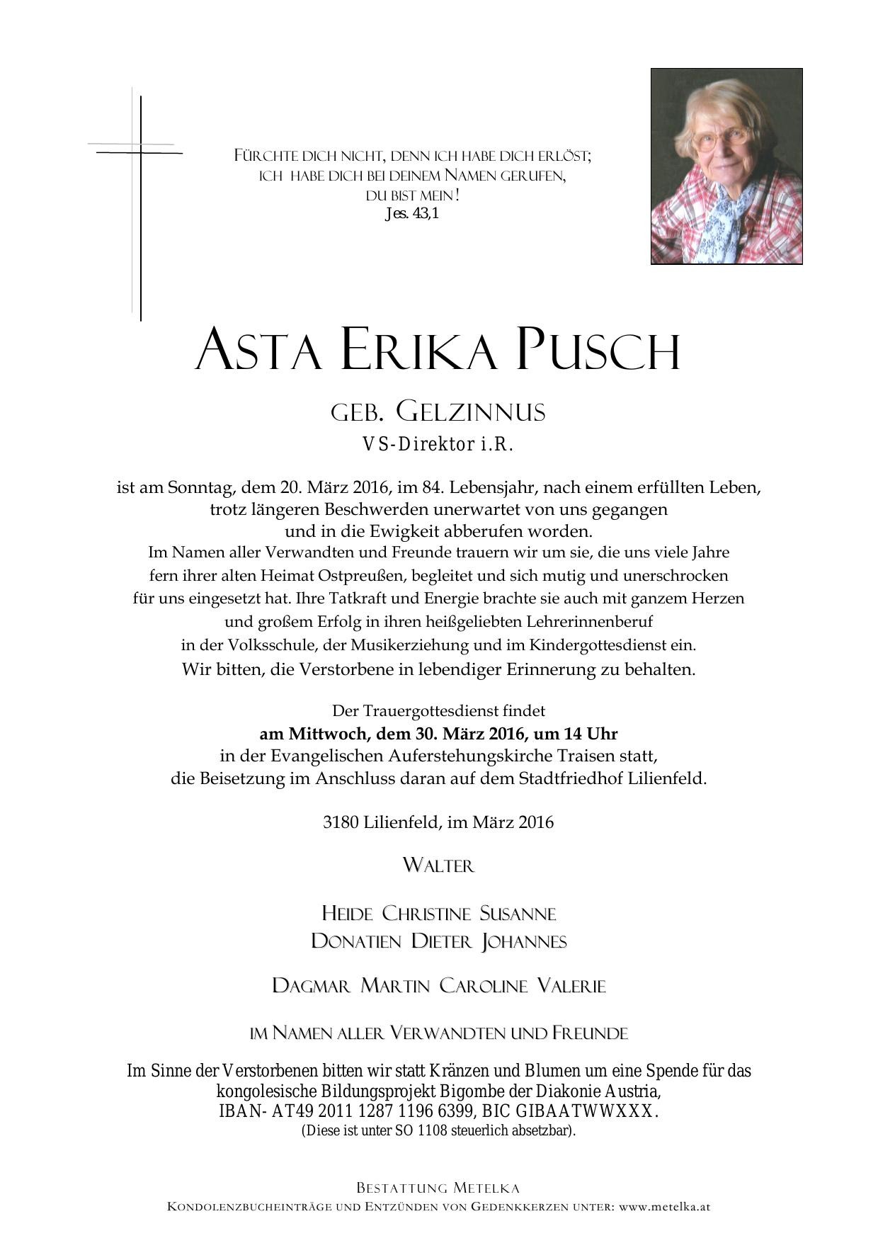 Traueranzeige von Asta Erika Pusch
