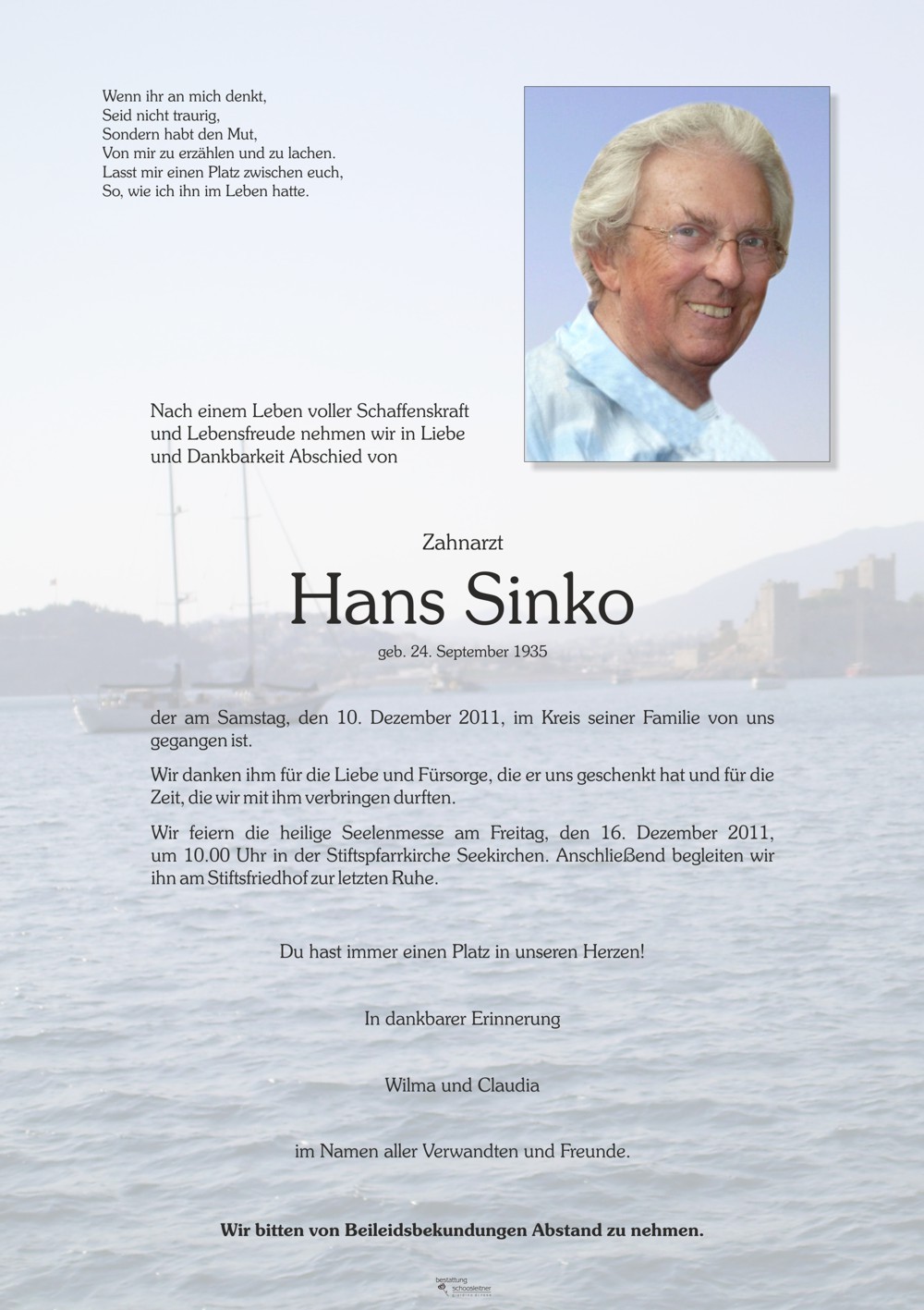 Traueranzeige von Hans Sinko