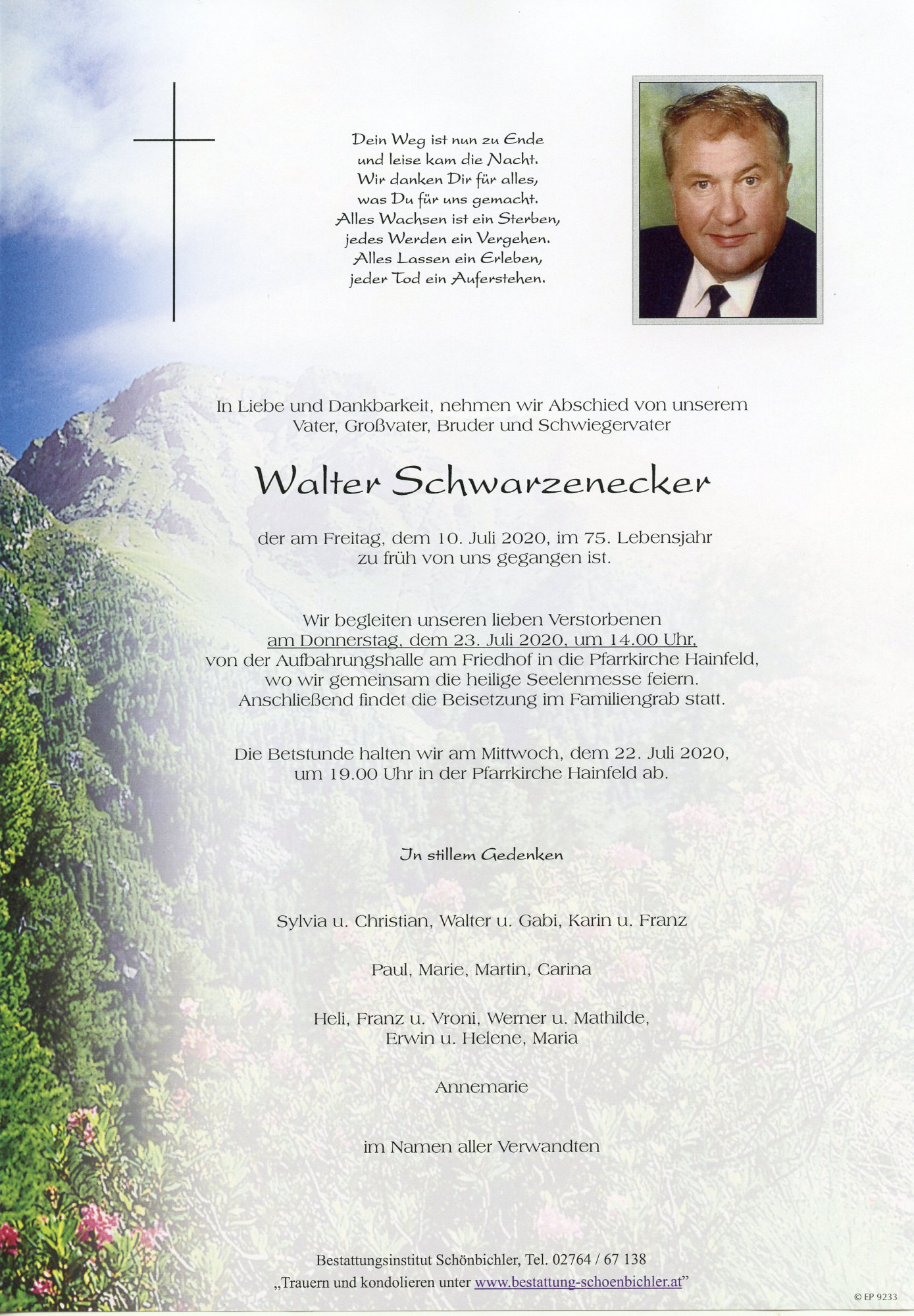 Traueranzeige von Walter Schwarzenecker