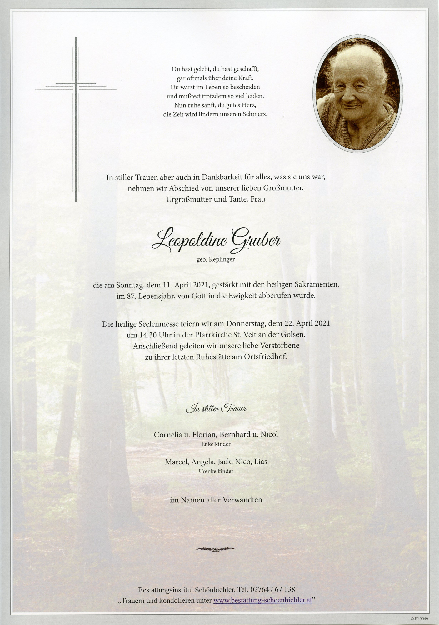 Traueranzeige von Leopoldine Gruber