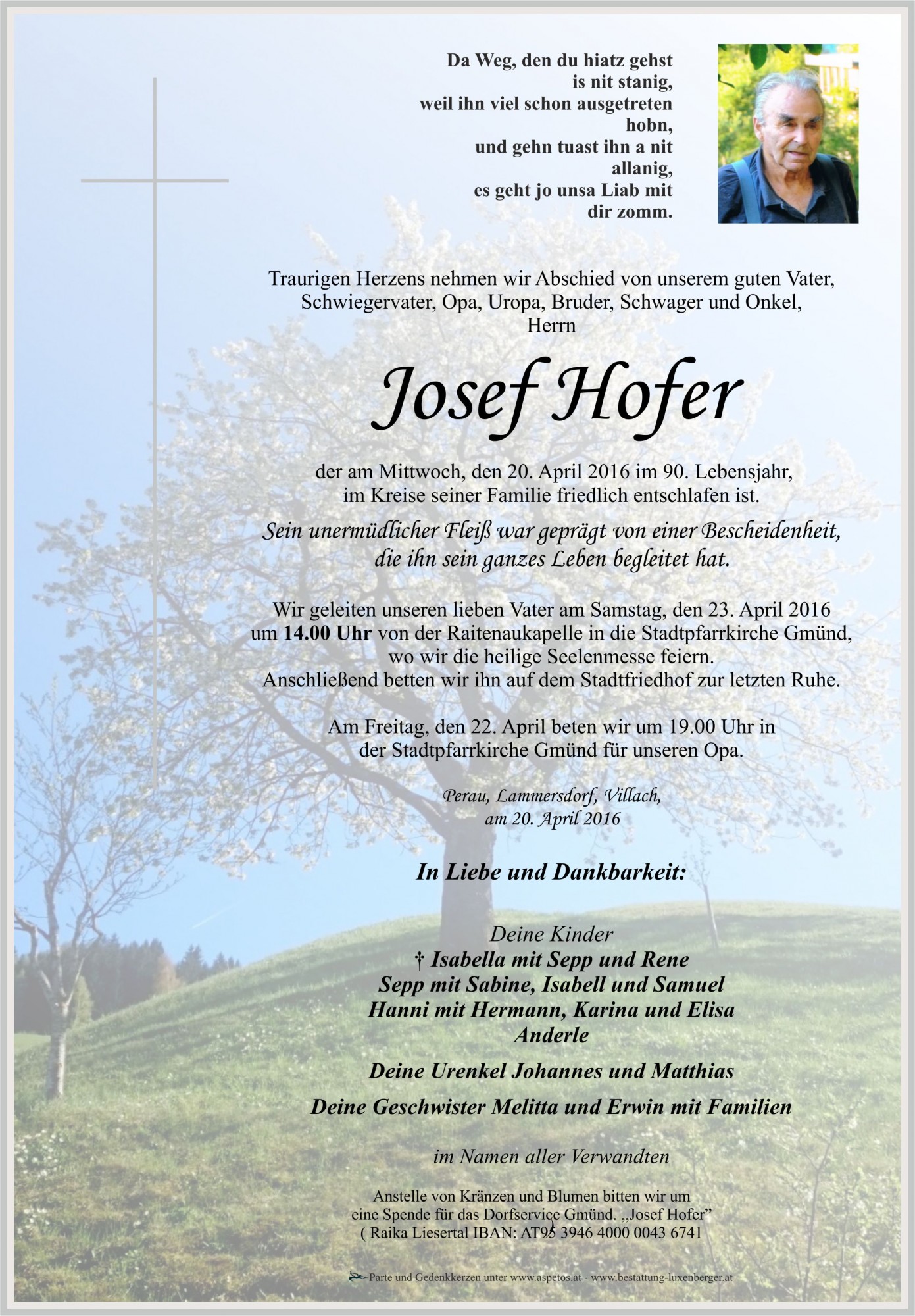Traueranzeige von Josef Hofer