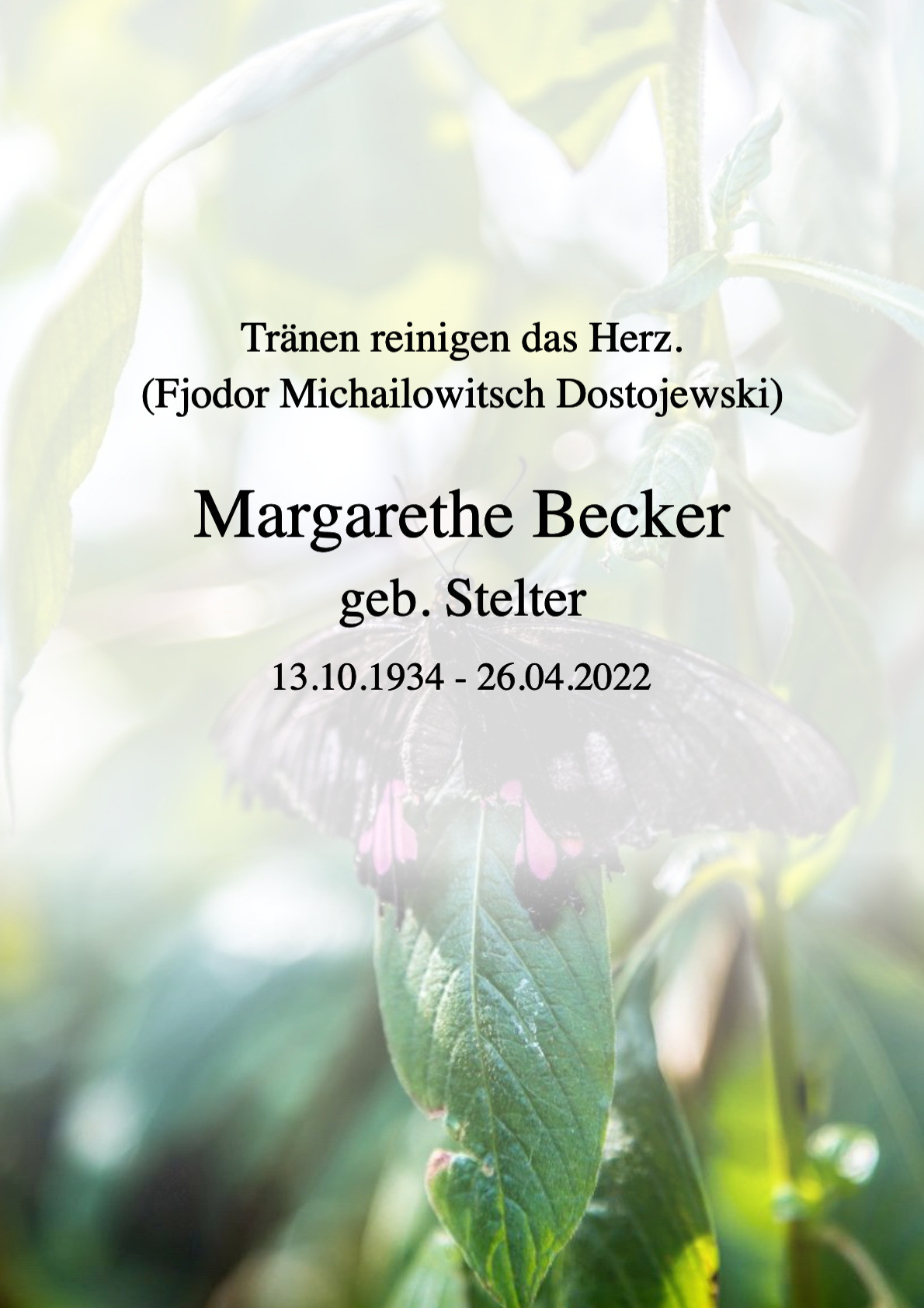 Traueranzeige von Margarethe Becker