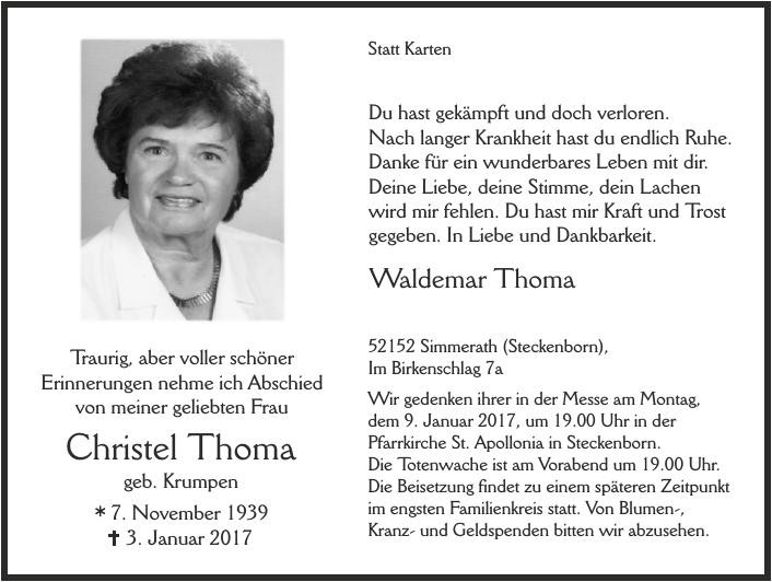 Traueranzeige von Christel Thoma