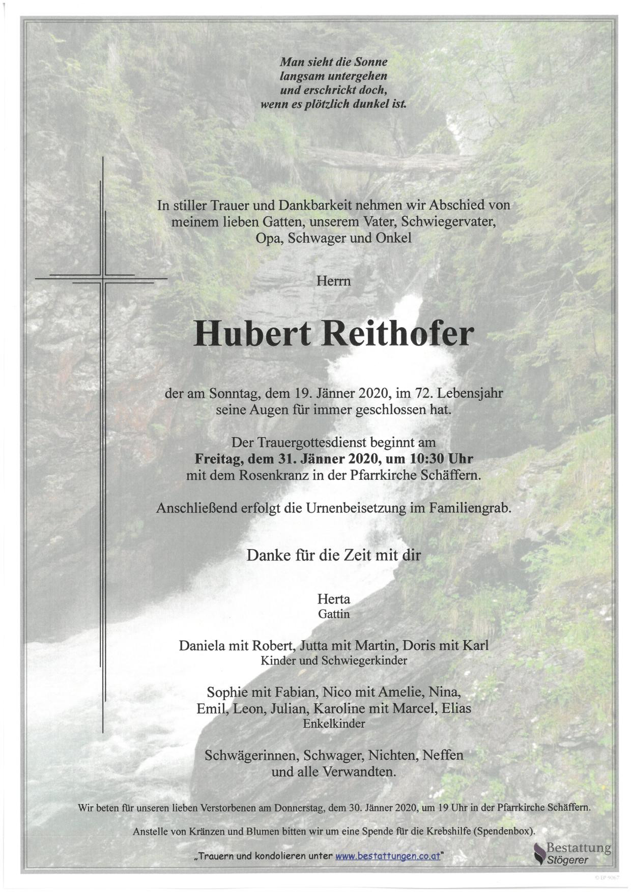 Traueranzeige von Hubert Reithofer