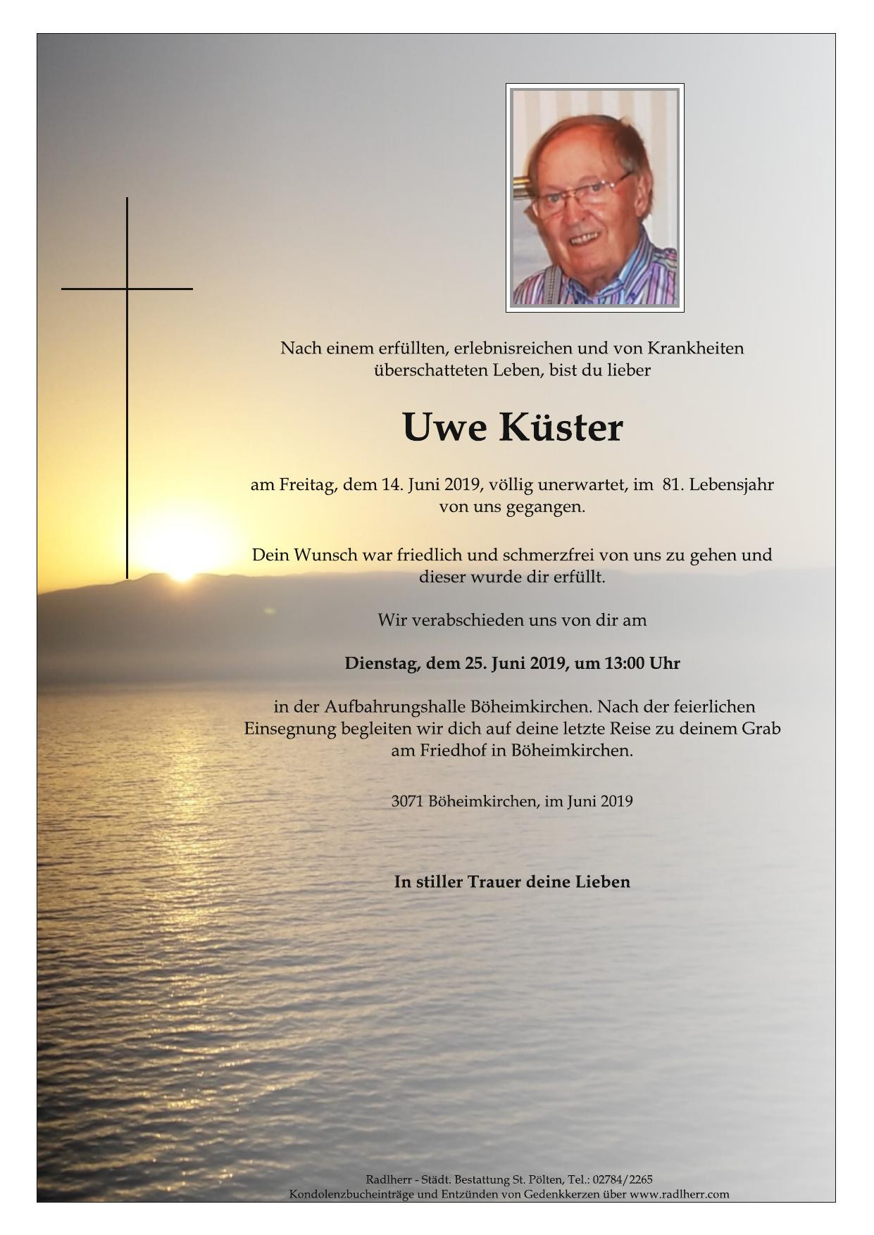 Traueranzeige von Uwe Küster