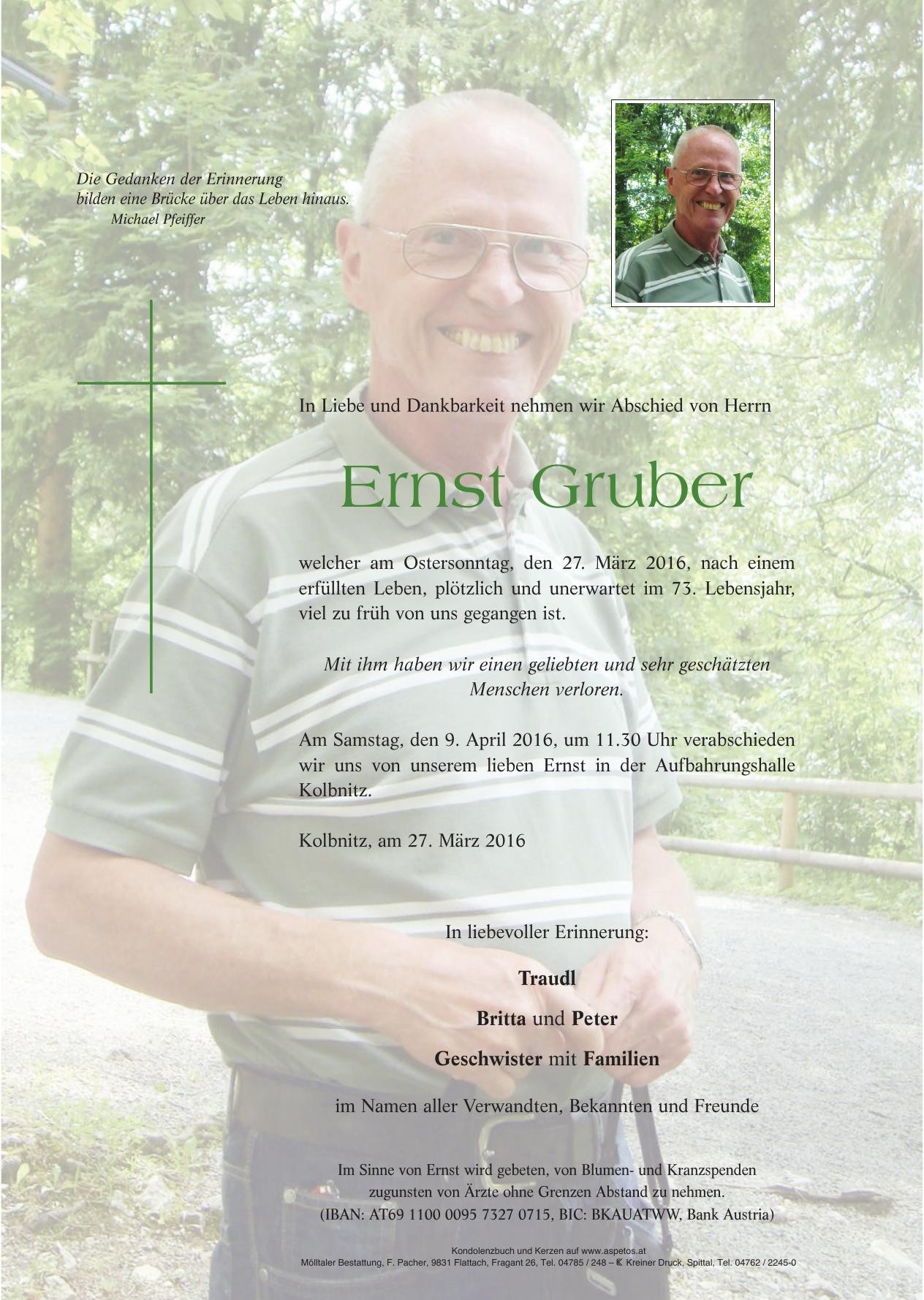 Traueranzeige von Ernst Gruber