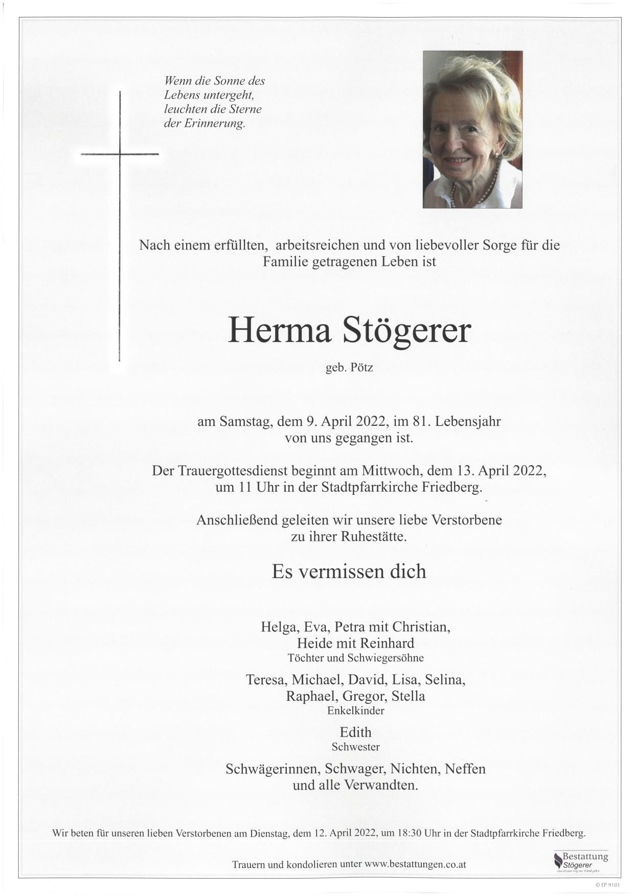 Traueranzeige von Herma Stögerer