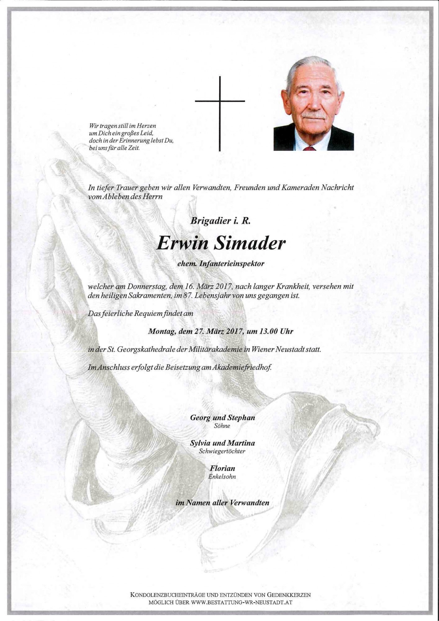 Traueranzeige von Brigadier i. R. Erwin Simader