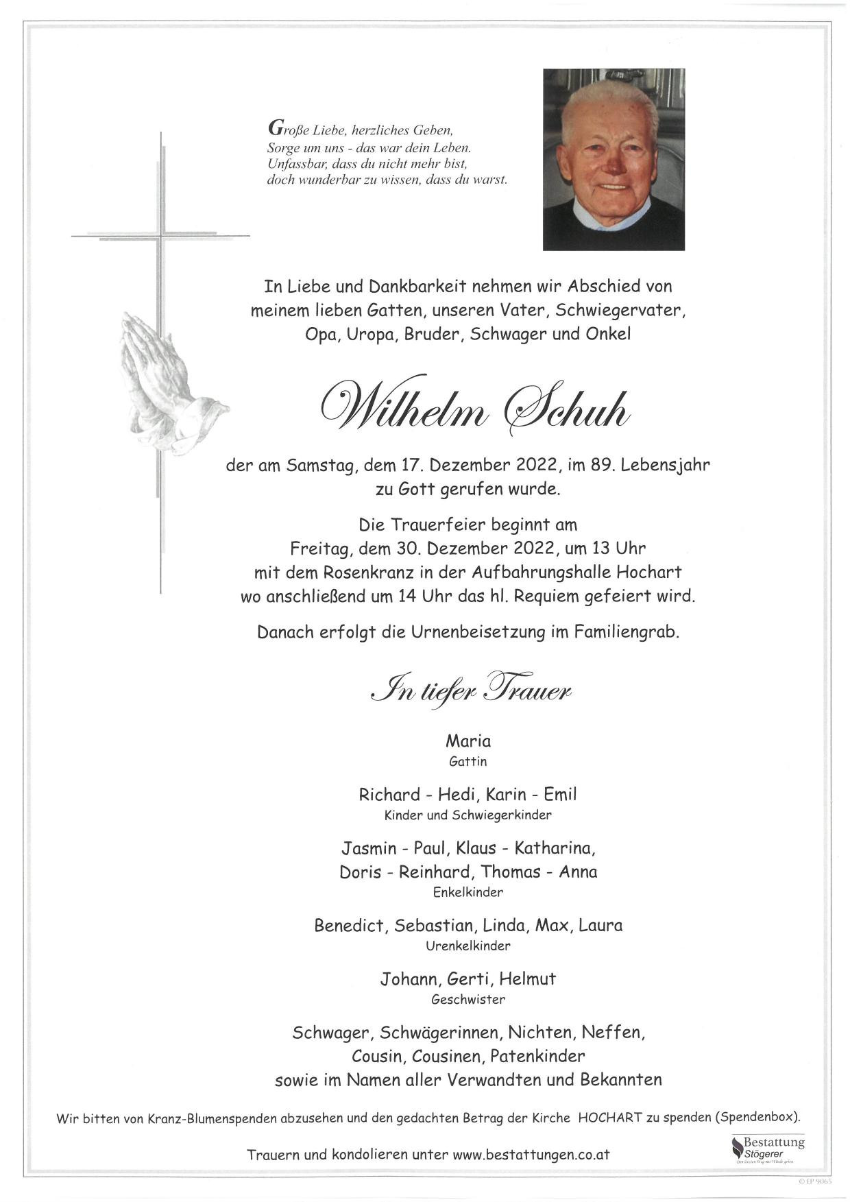 Traueranzeige von Wilhelm Schuh