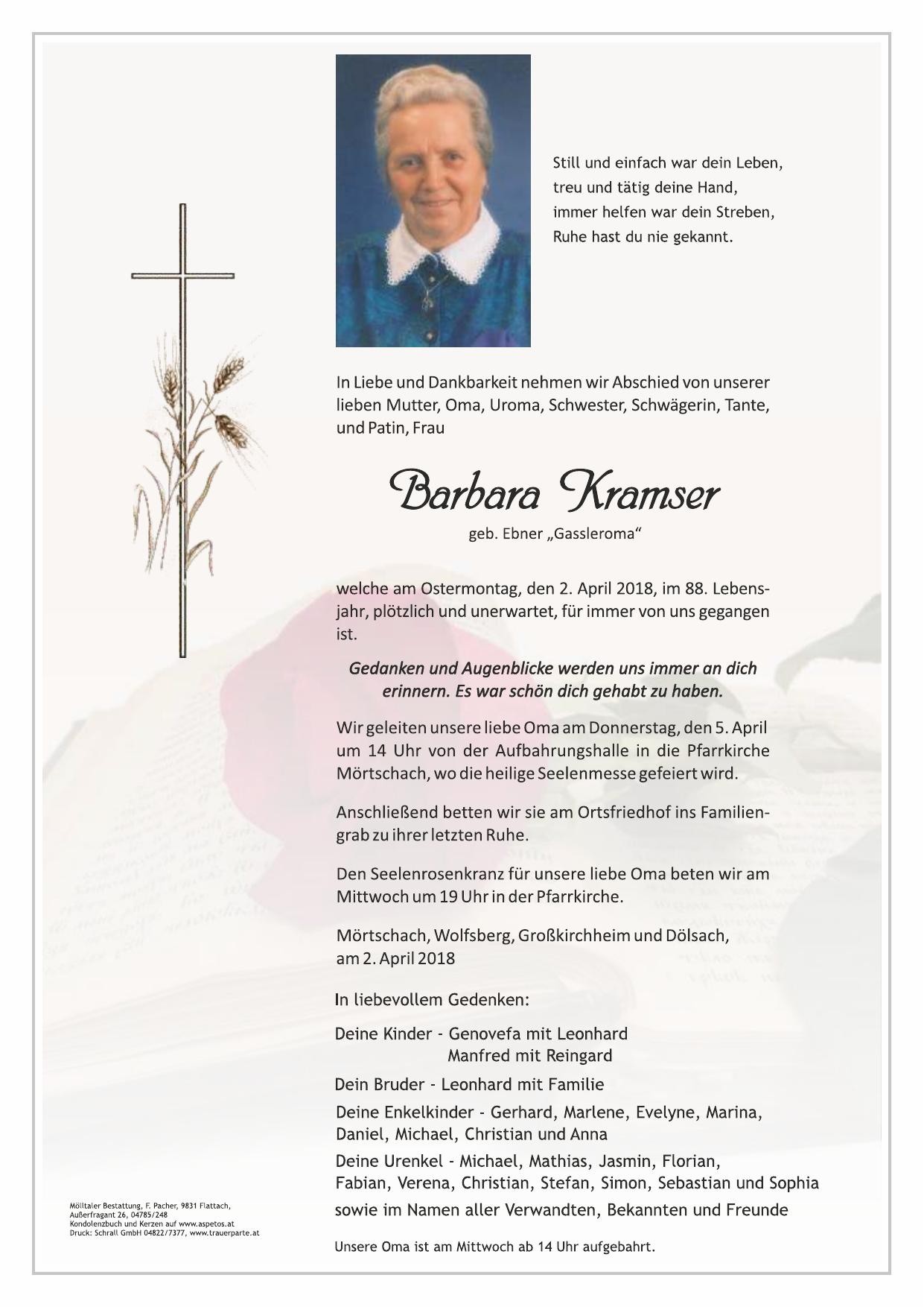 Traueranzeige von Barbara Kramser