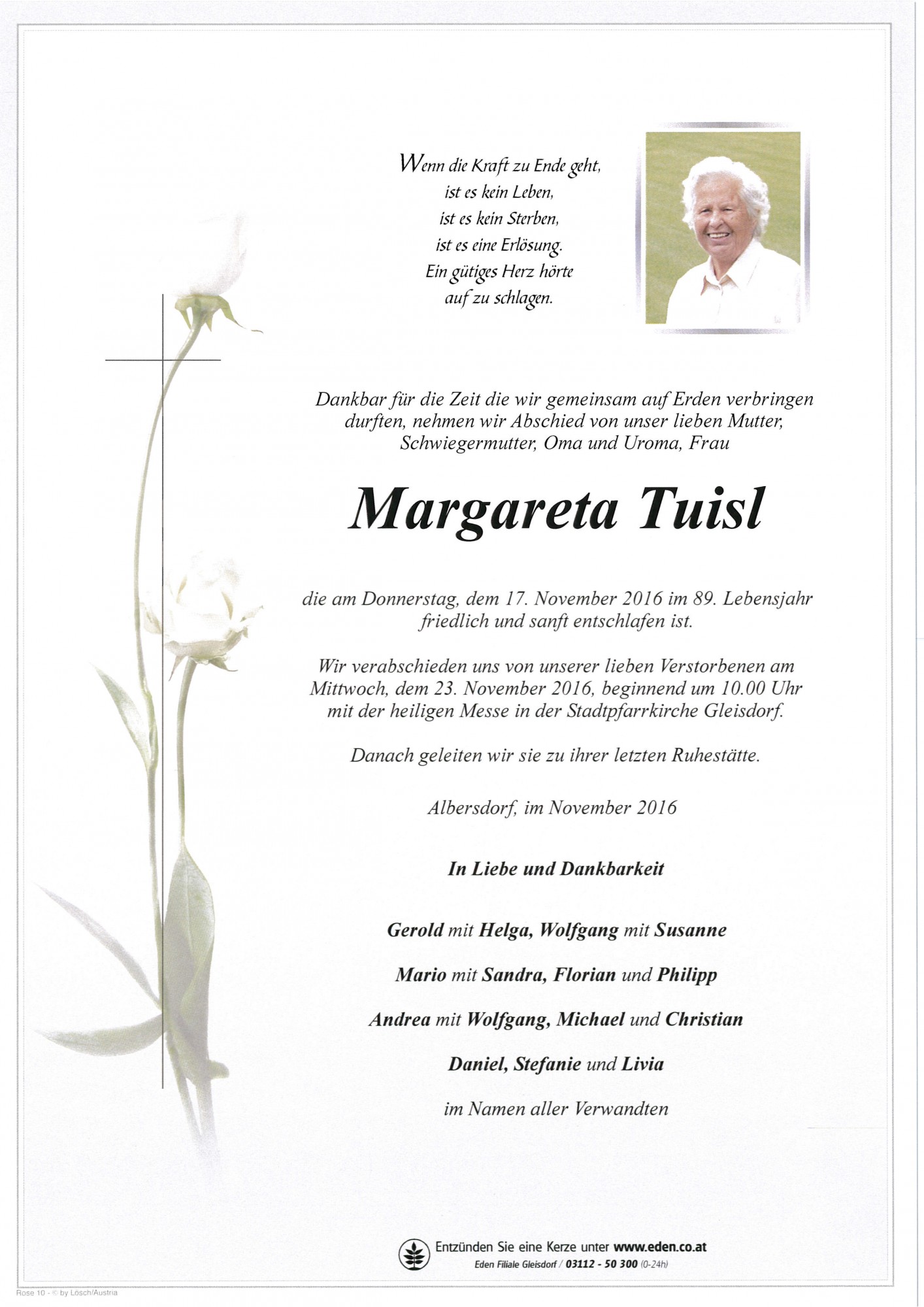 Traueranzeige von Margareta Tuisl