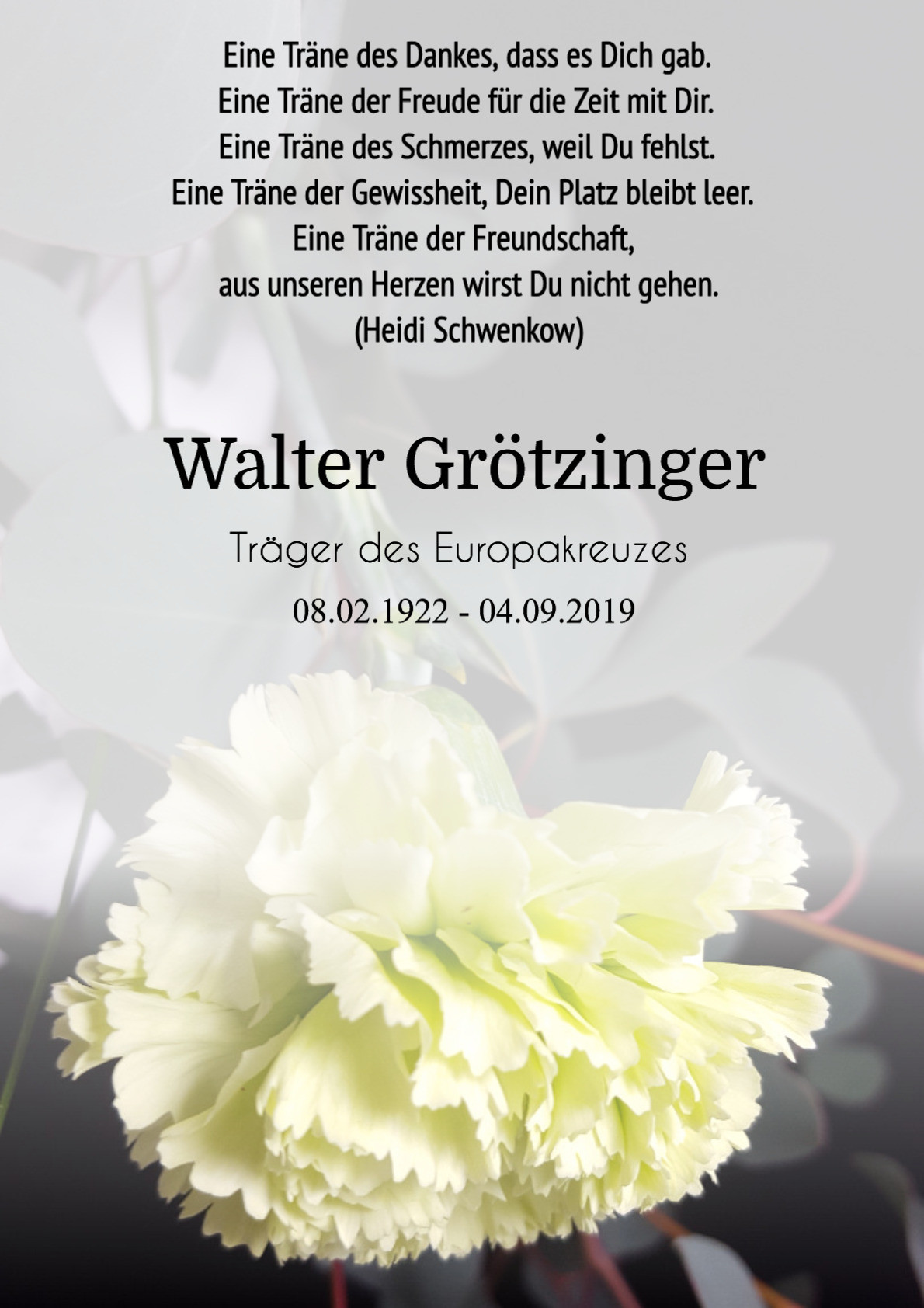 Traueranzeige von Walter Grötzinger