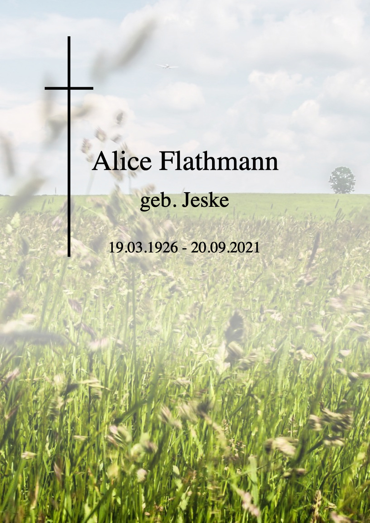 Traueranzeige von Alice Flathmann