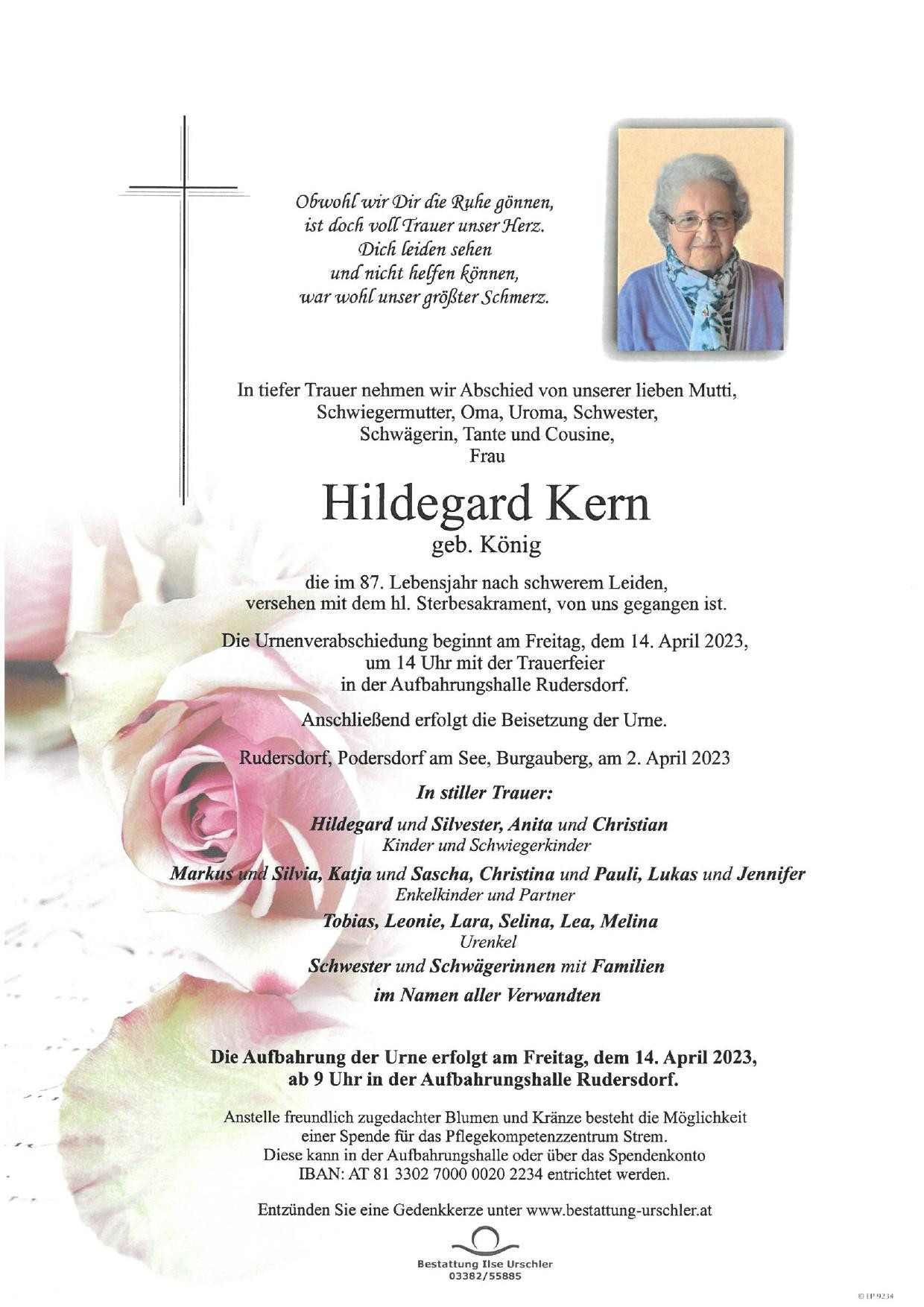 Traueranzeige von Hildegard Kern