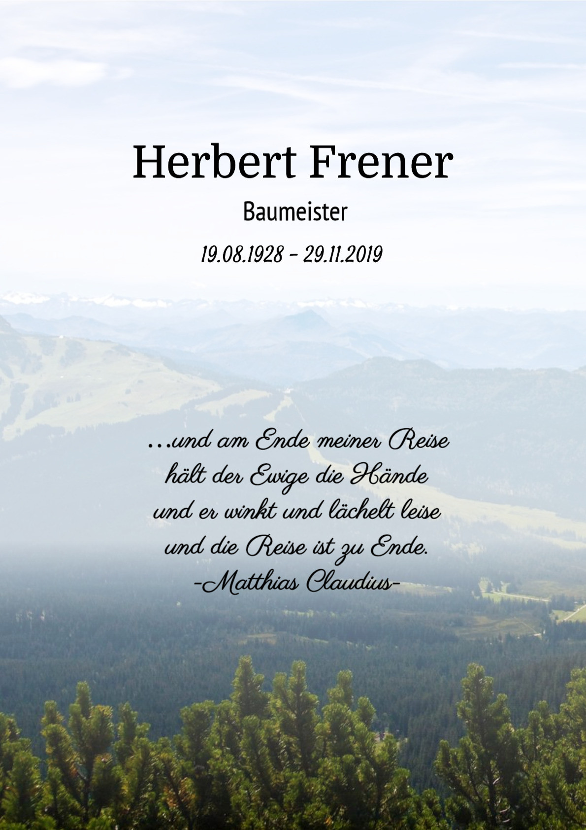 Traueranzeige von Herbert Frener