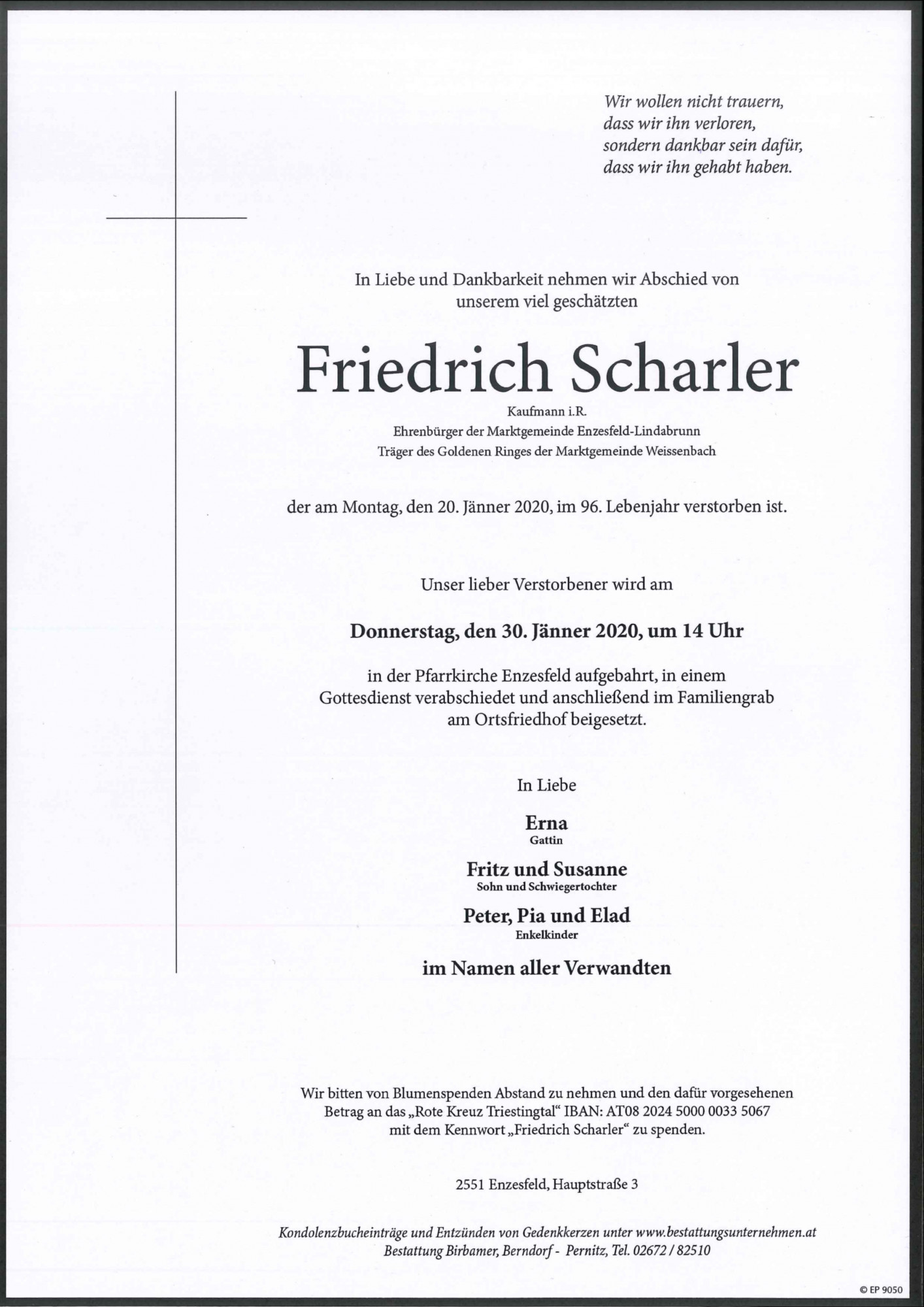 Traueranzeige von Friedrich Scharler