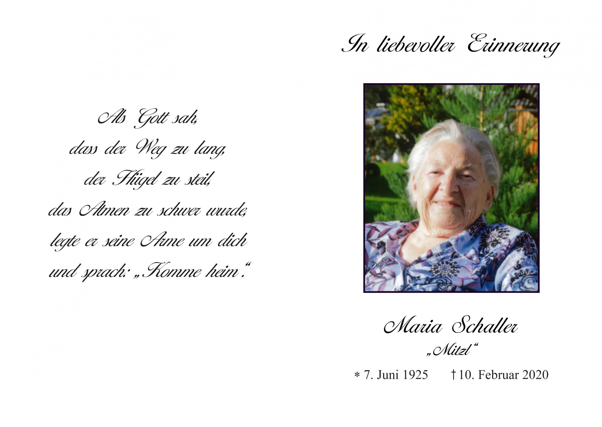 Traueranzeige von Maria Schaller