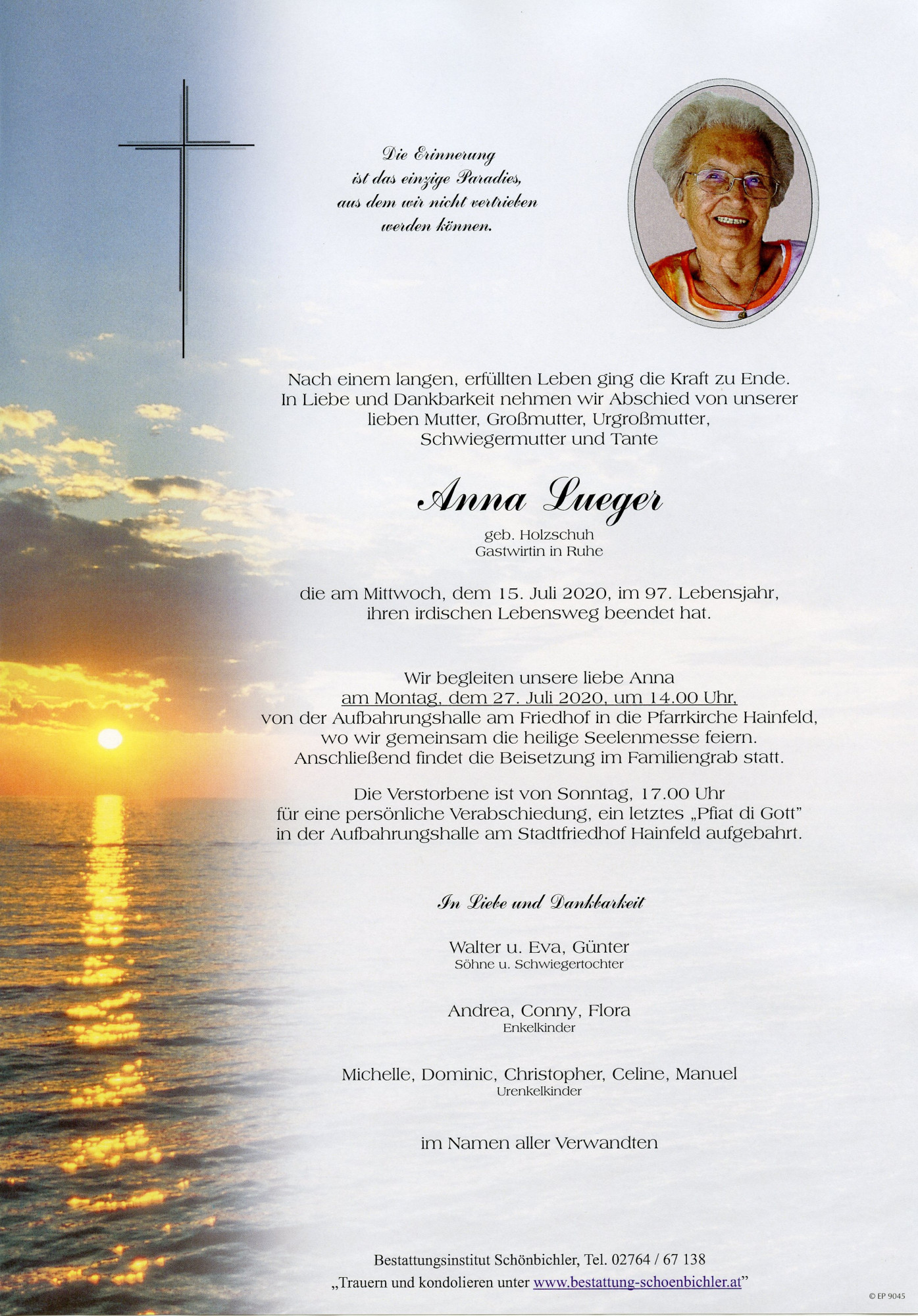 Traueranzeige von Anna Lueger
