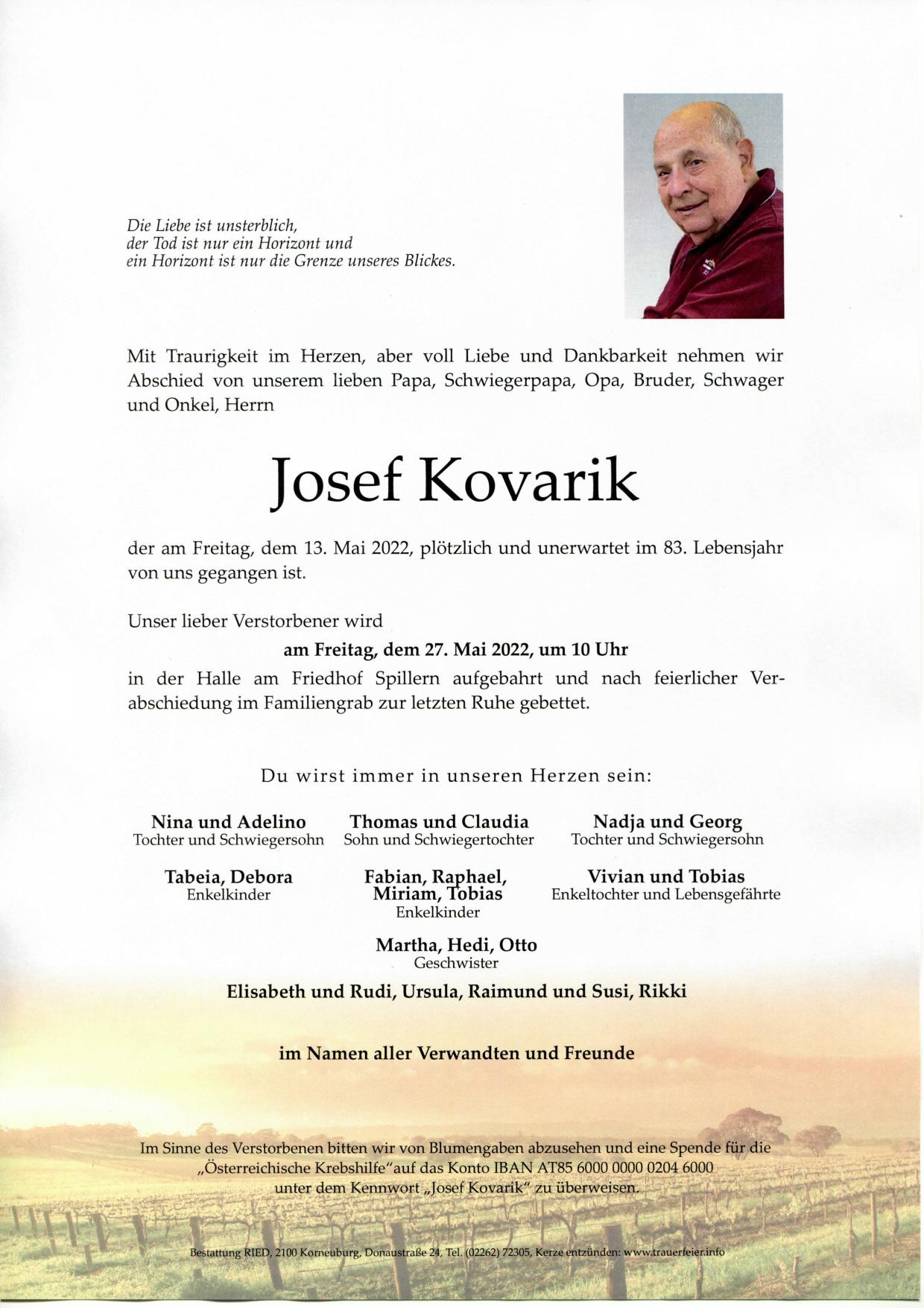 Traueranzeige von Josef Kovarik