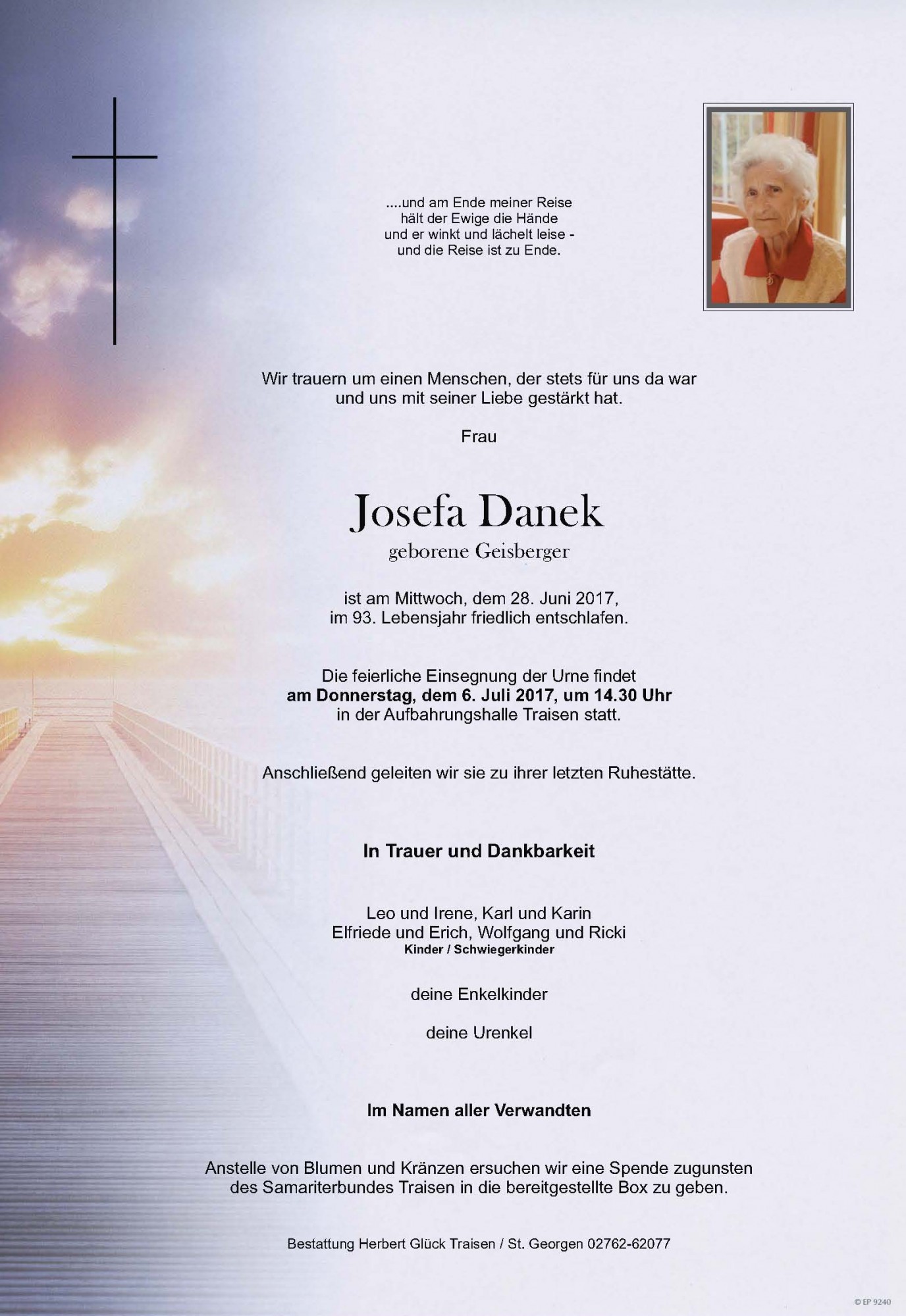 Traueranzeige von Josefa Danek