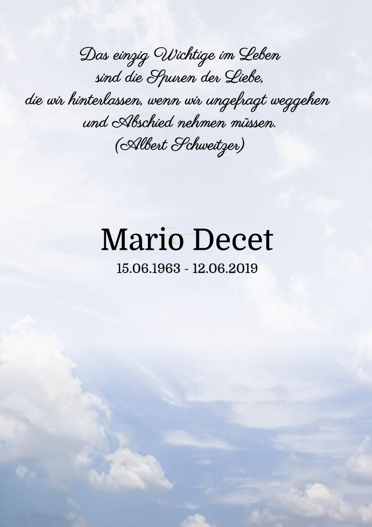 Traueranzeige von Mario Decet