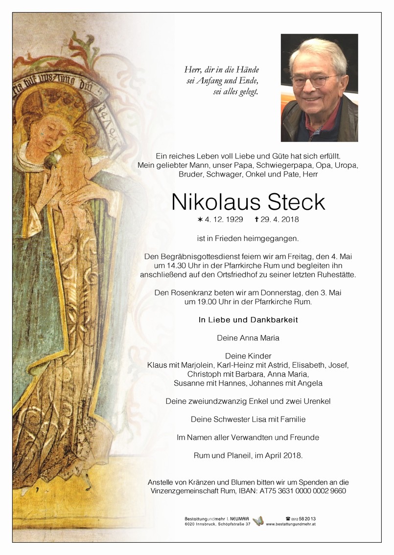Traueranzeige von Nikolaus Steck