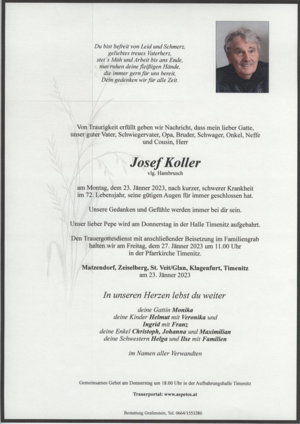 Traueranzeige von Josef Koller