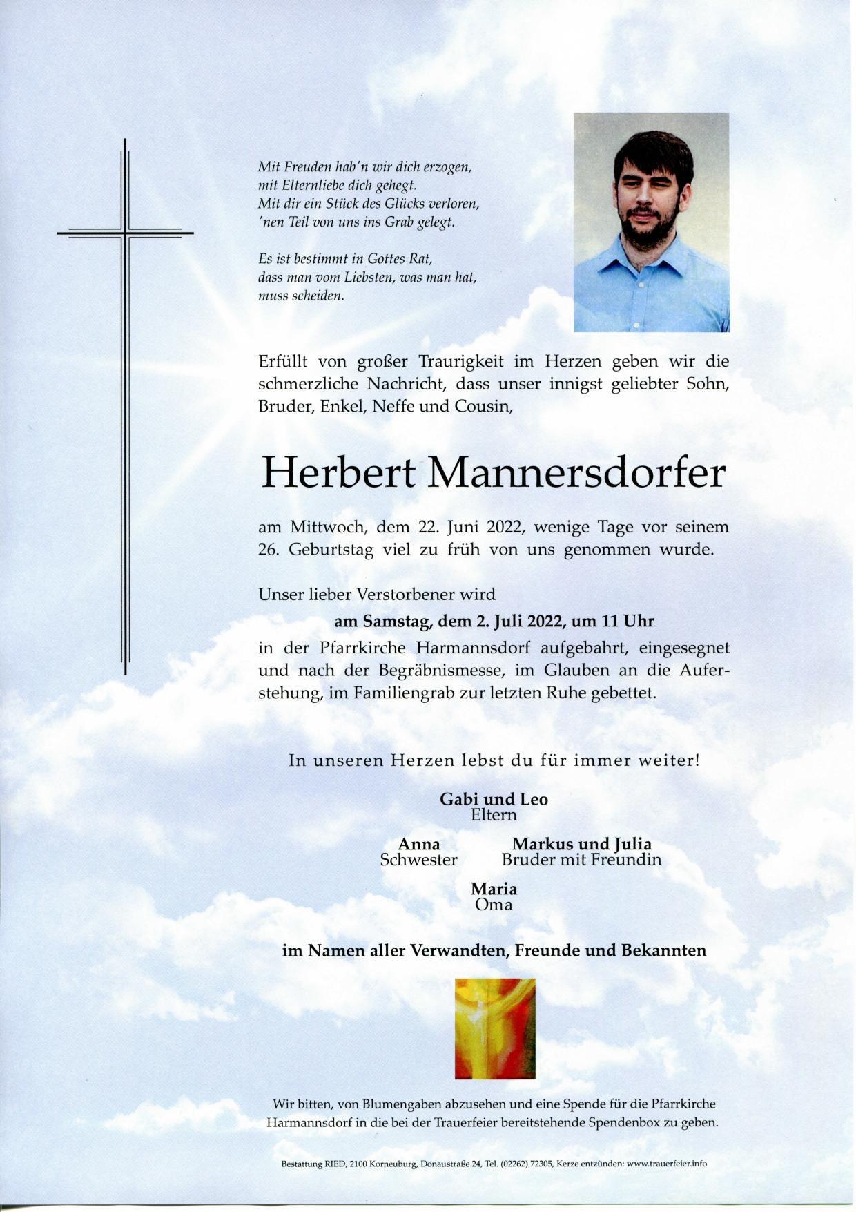Traueranzeige von Herbert Mannersdorfer