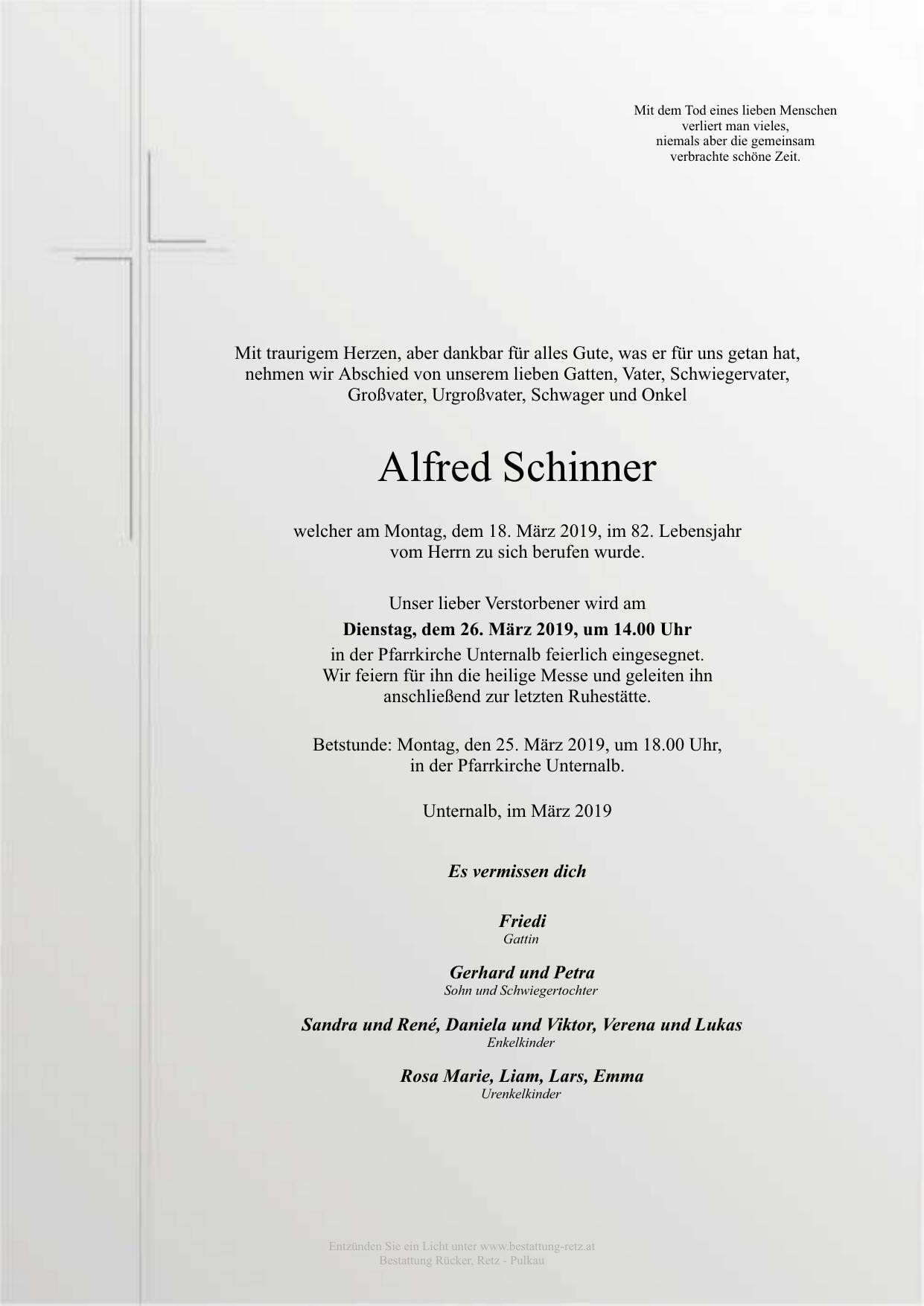 Traueranzeige von Alfred Schinner