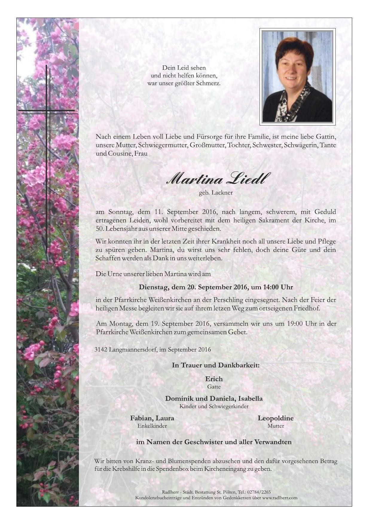 Traueranzeige von Martina Liedl