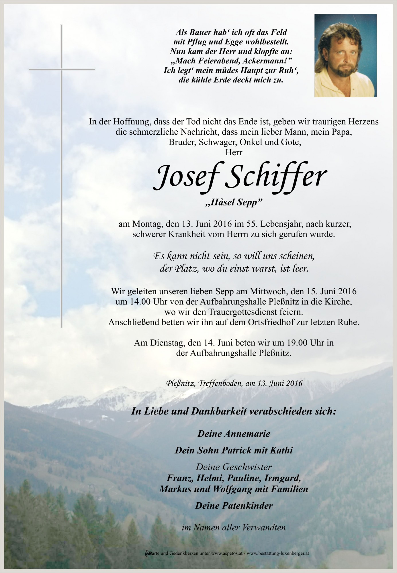 Traueranzeige von Josef Schiffer