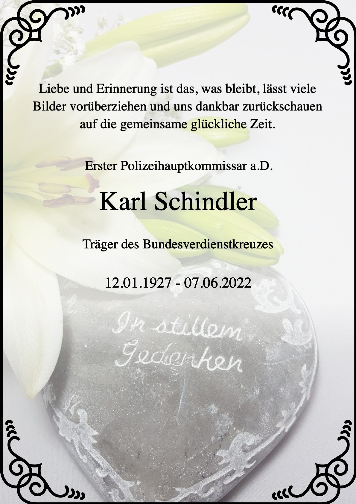 Traueranzeige von Karl Schindler