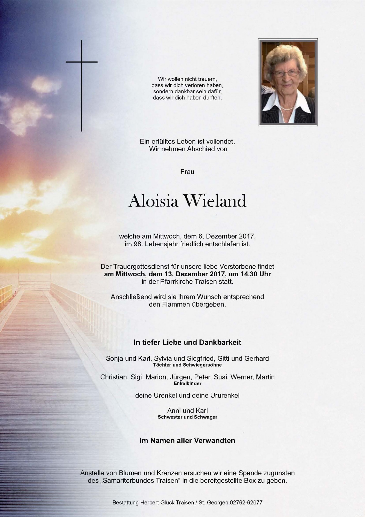 Traueranzeige von Aloisia Wieland