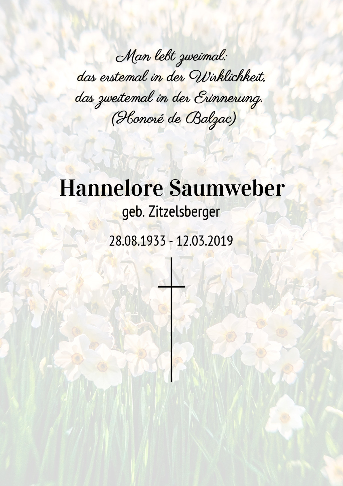 Traueranzeige von Hannelore Saumweber