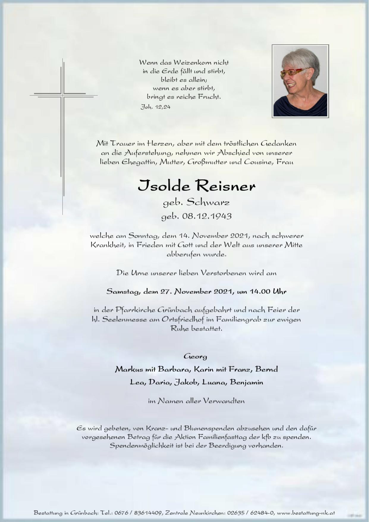 Traueranzeige von Isolde Reisner