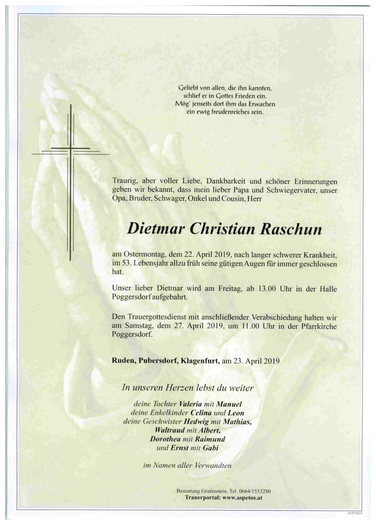 Traueranzeige von Dietmar Christian Raschun