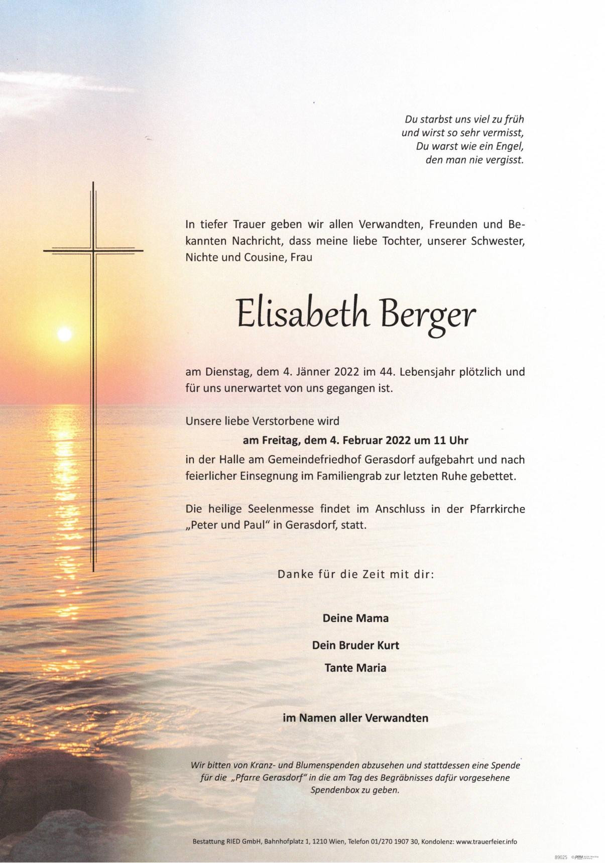 Traueranzeige von Elisabeth Berger