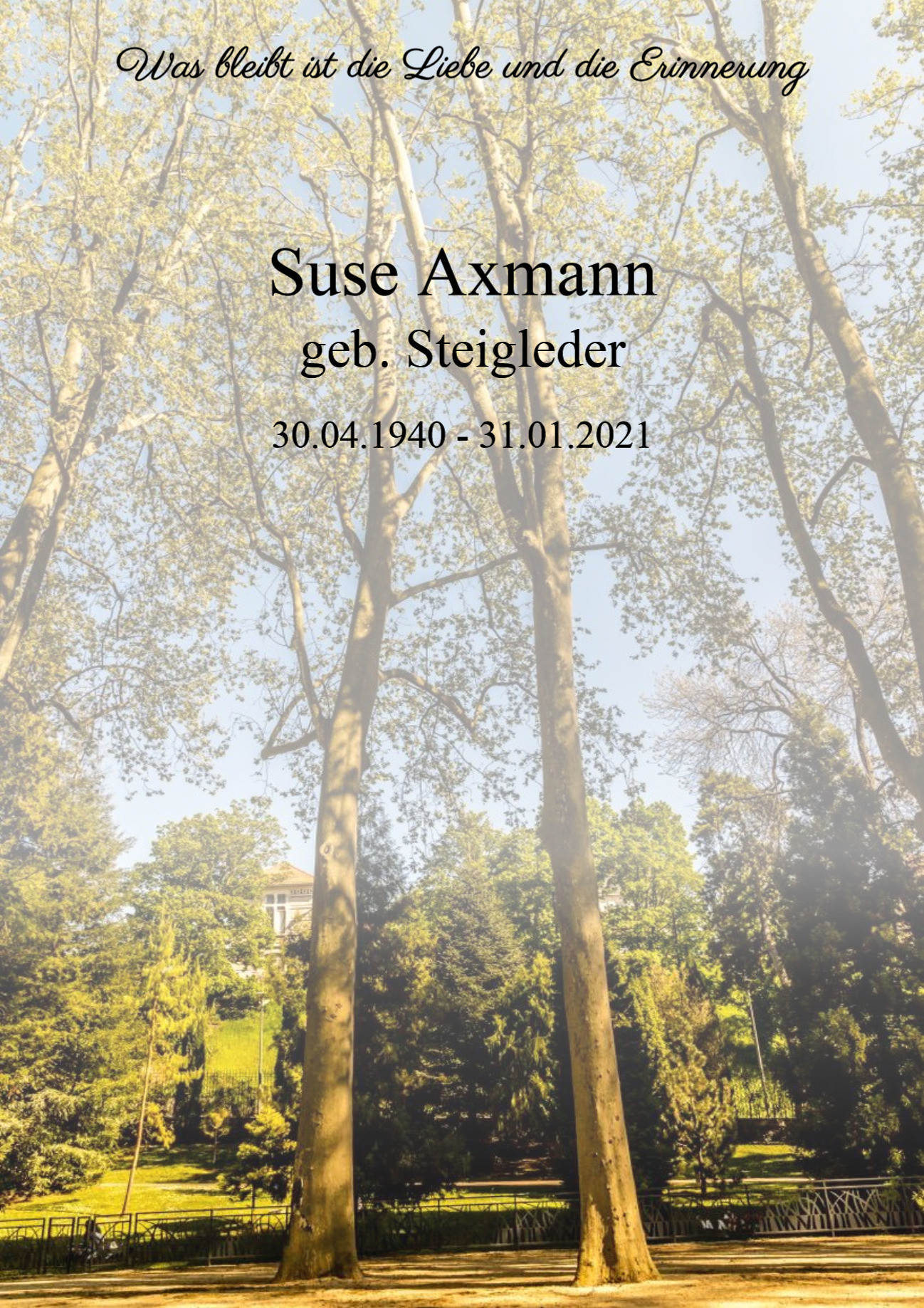 Traueranzeige von Suse Axmann