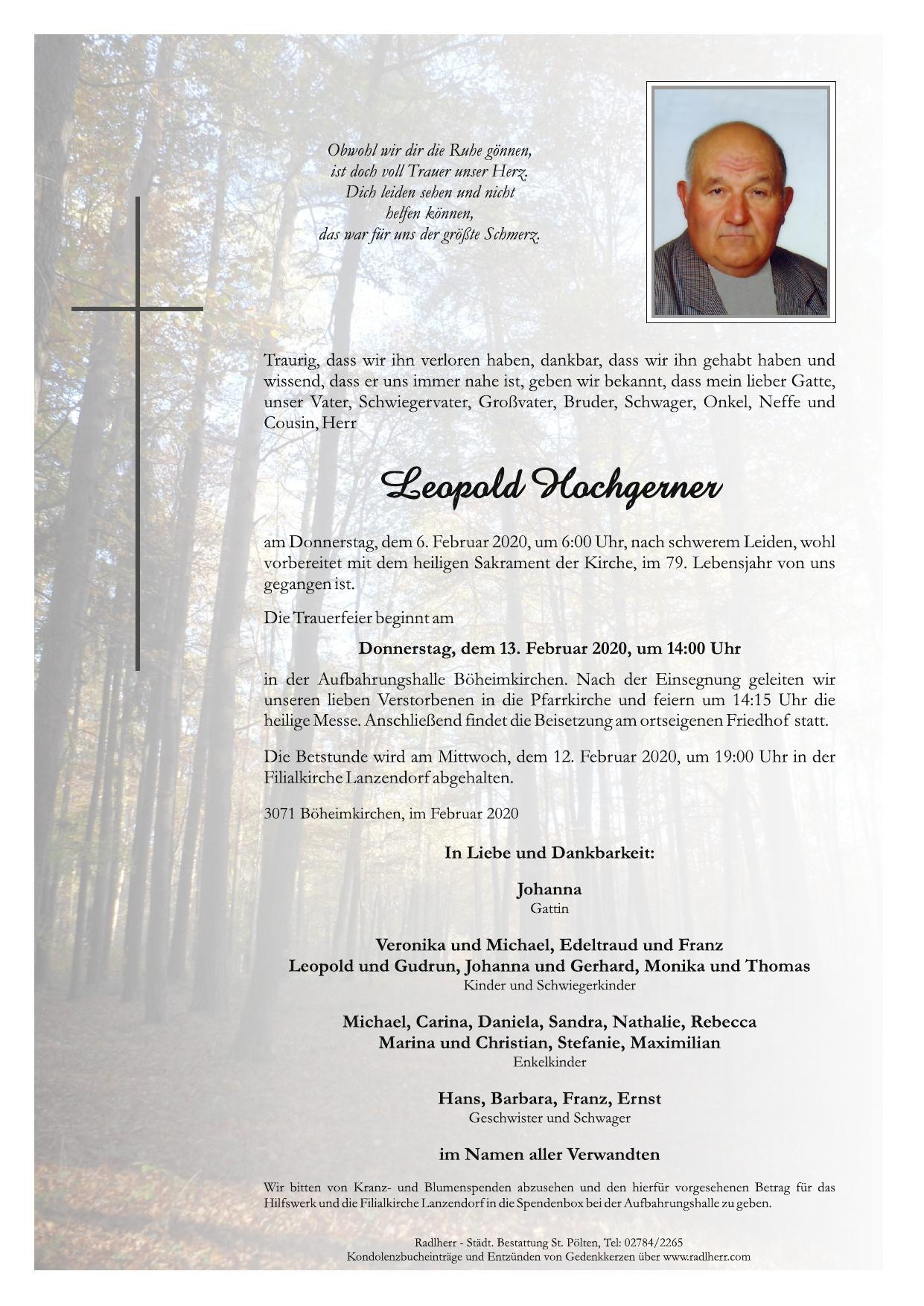 Traueranzeige von Leopold Hochgerner