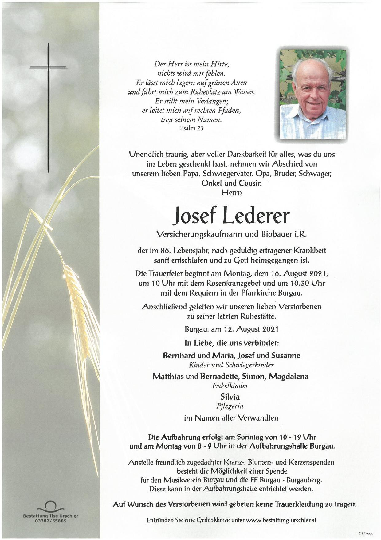 Traueranzeige von Josef Lederer