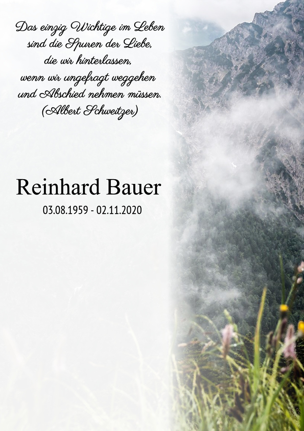 Traueranzeige von Reinhard Bauer