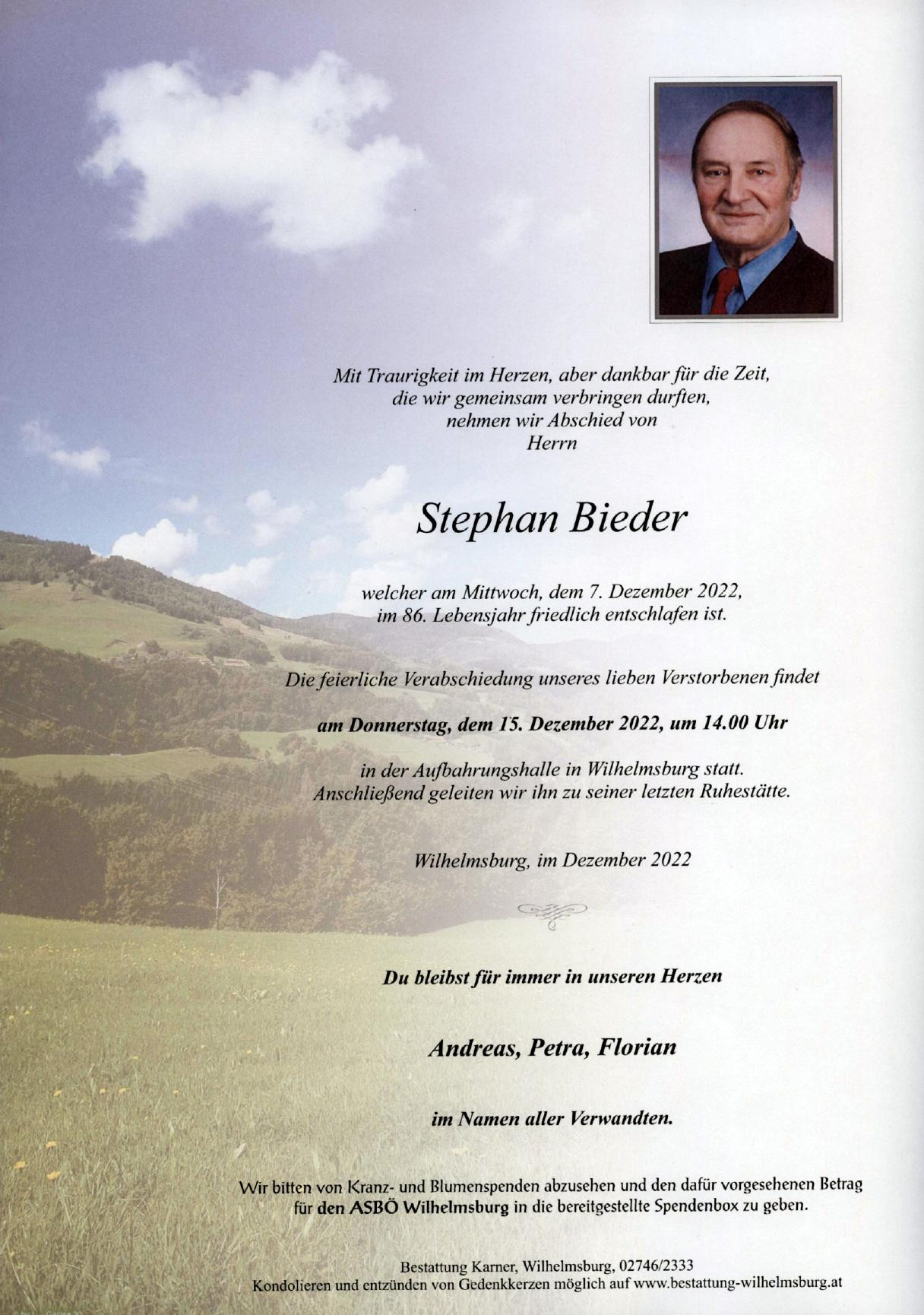 Traueranzeige von Stephan Bieder