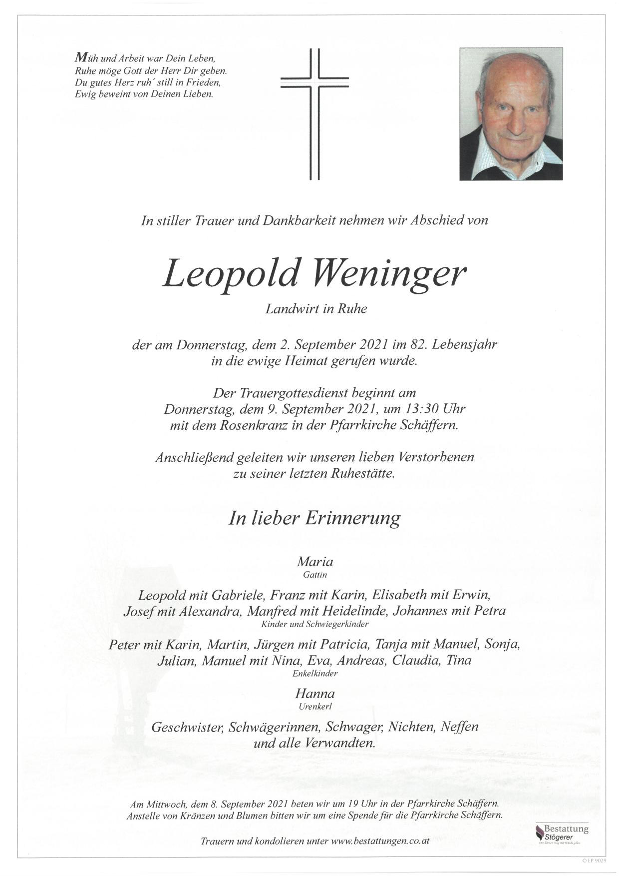 Traueranzeige von Leopold Weninger