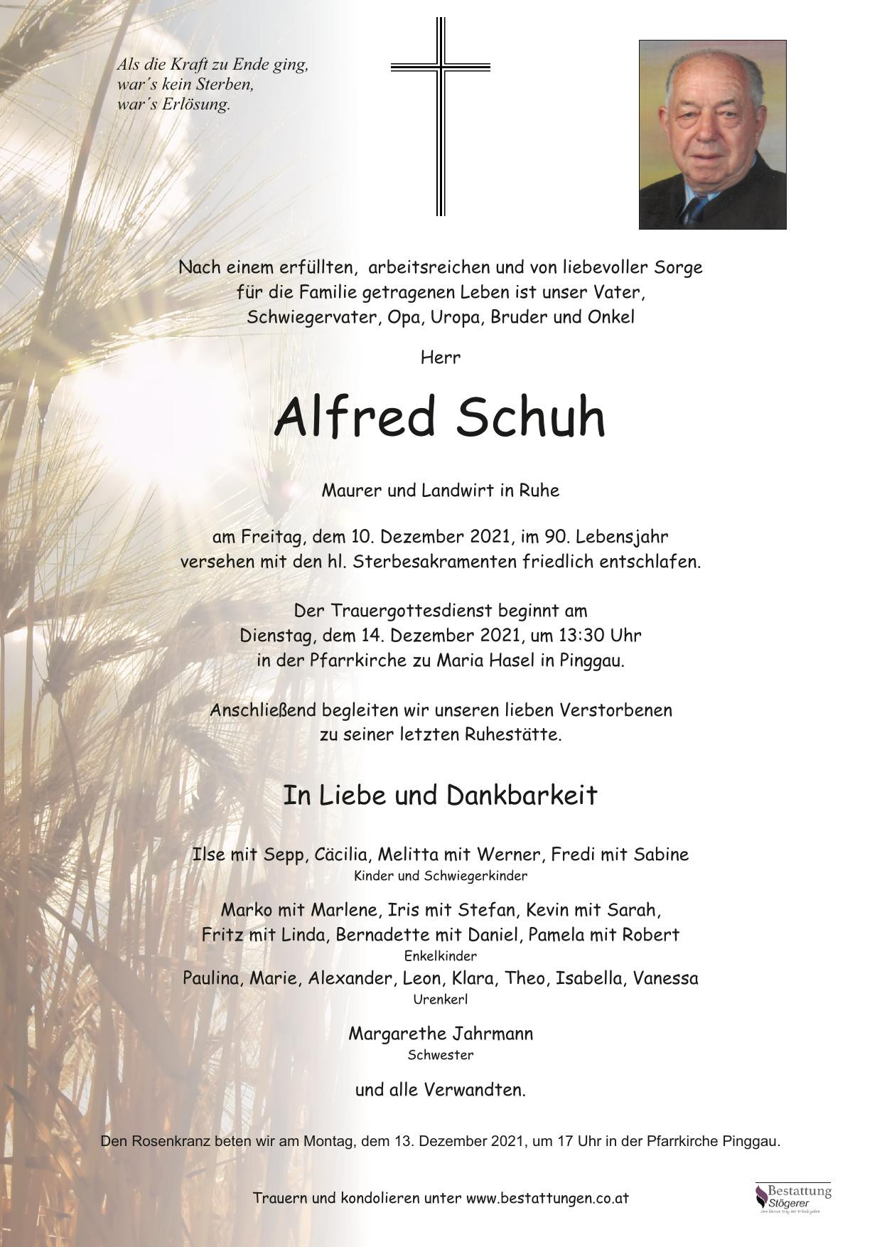 Traueranzeige von Alfred Schuh