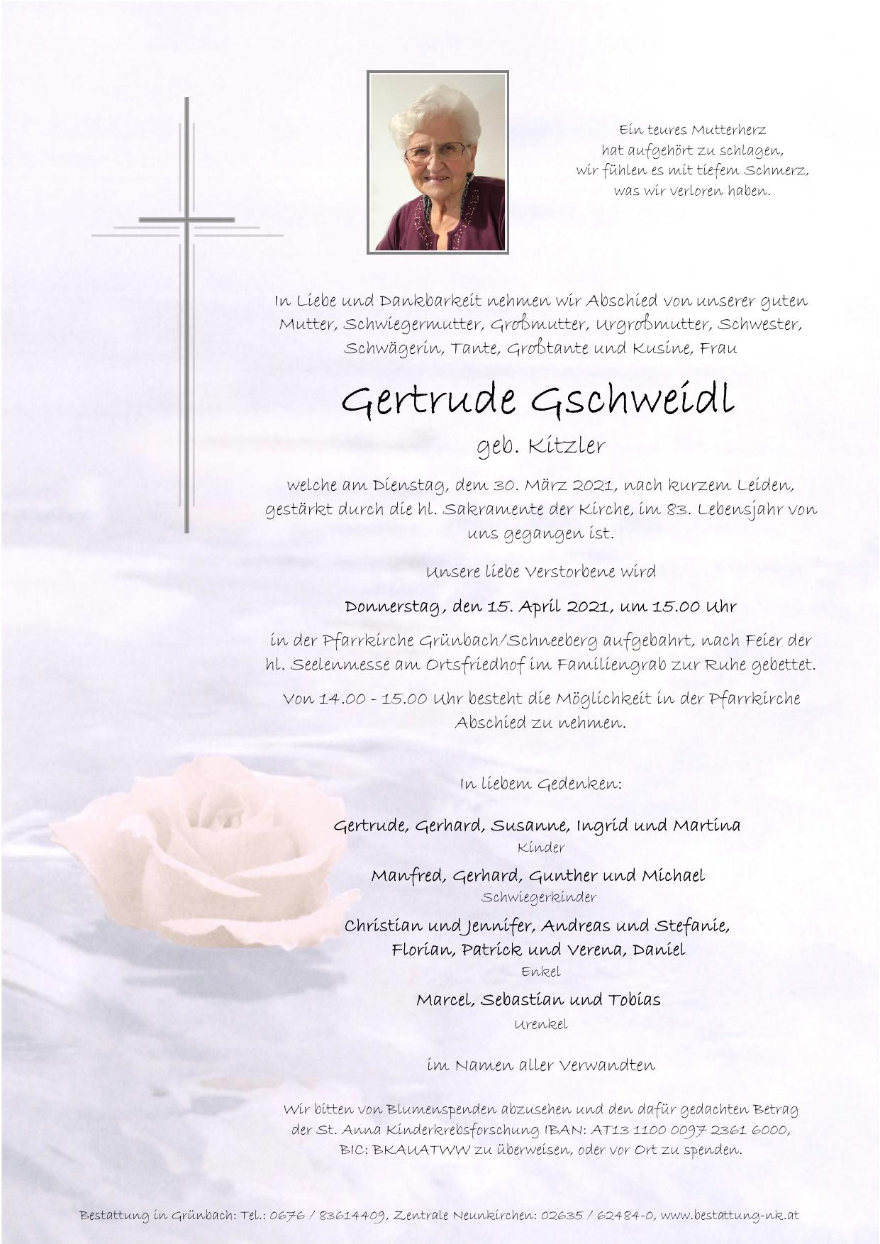 Traueranzeige von Gertrude Gschweidl