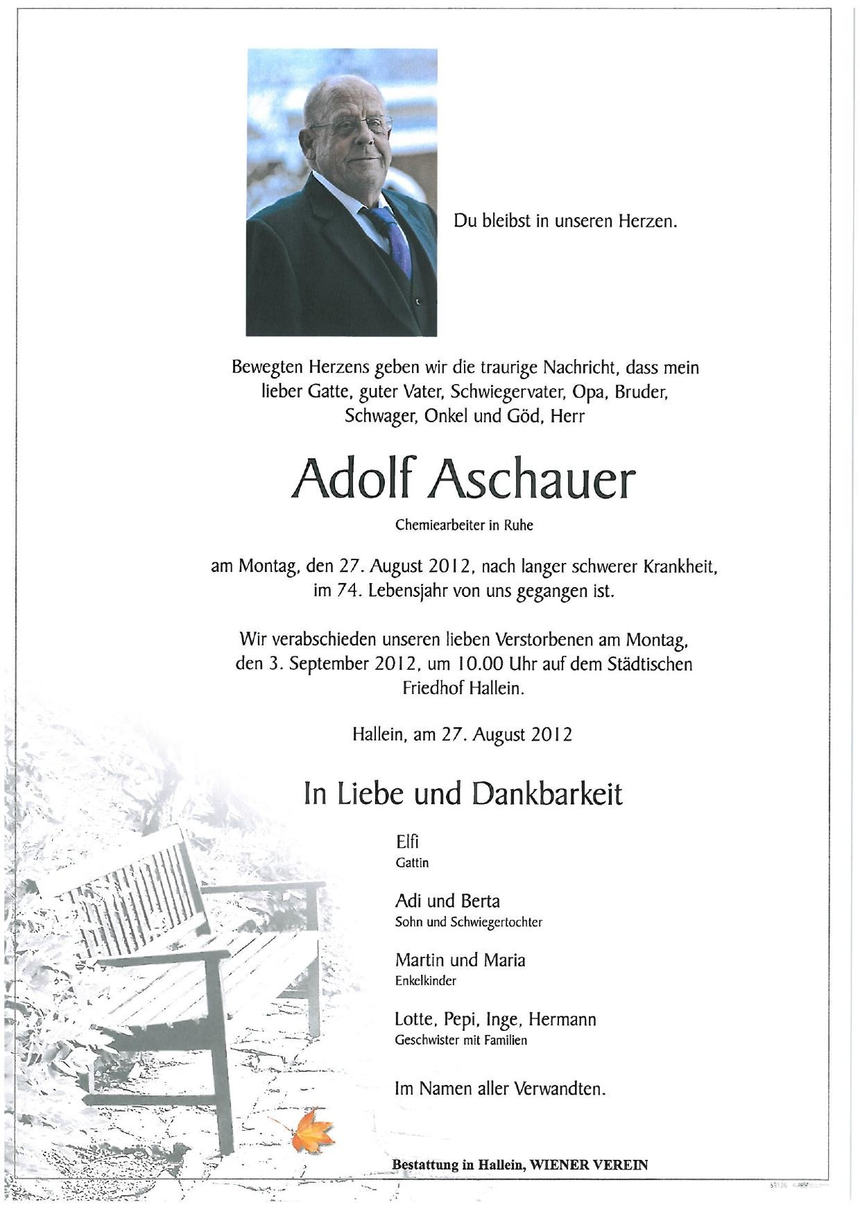 Traueranzeige von Adolf Aschauer
