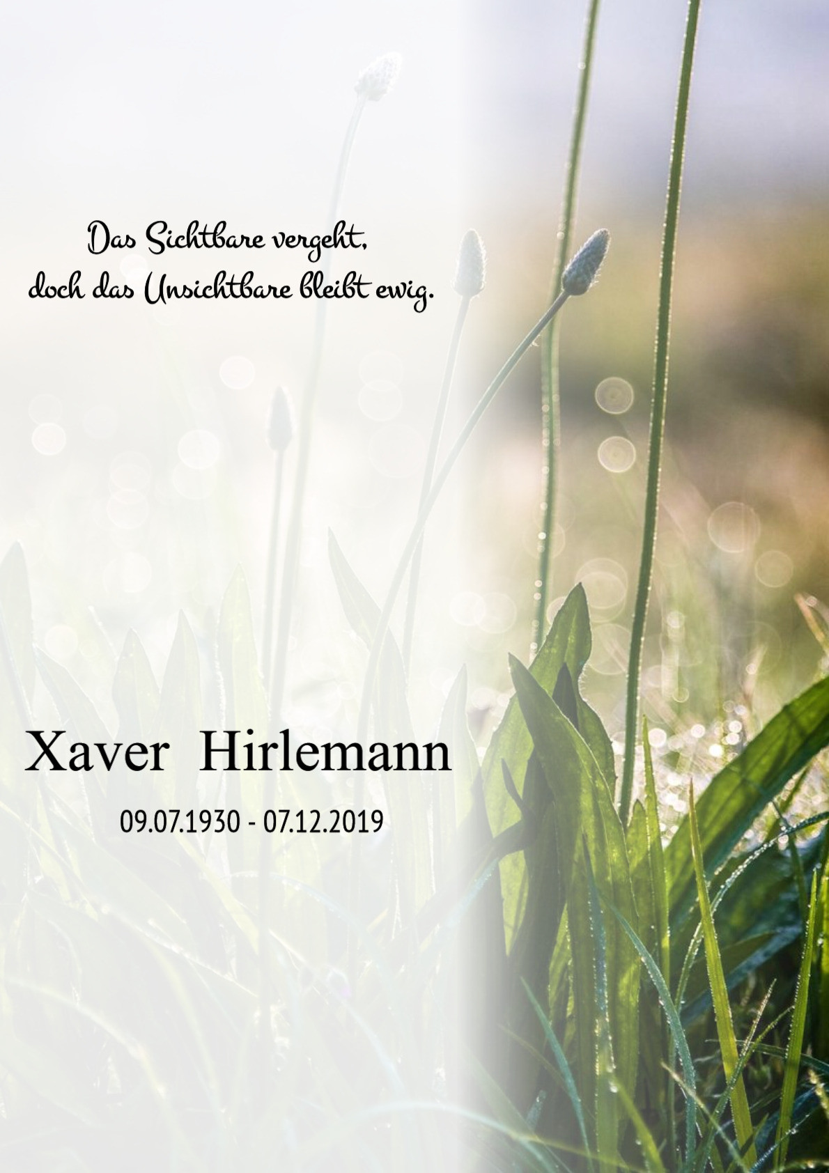 Traueranzeige von Xaver Hirlemann