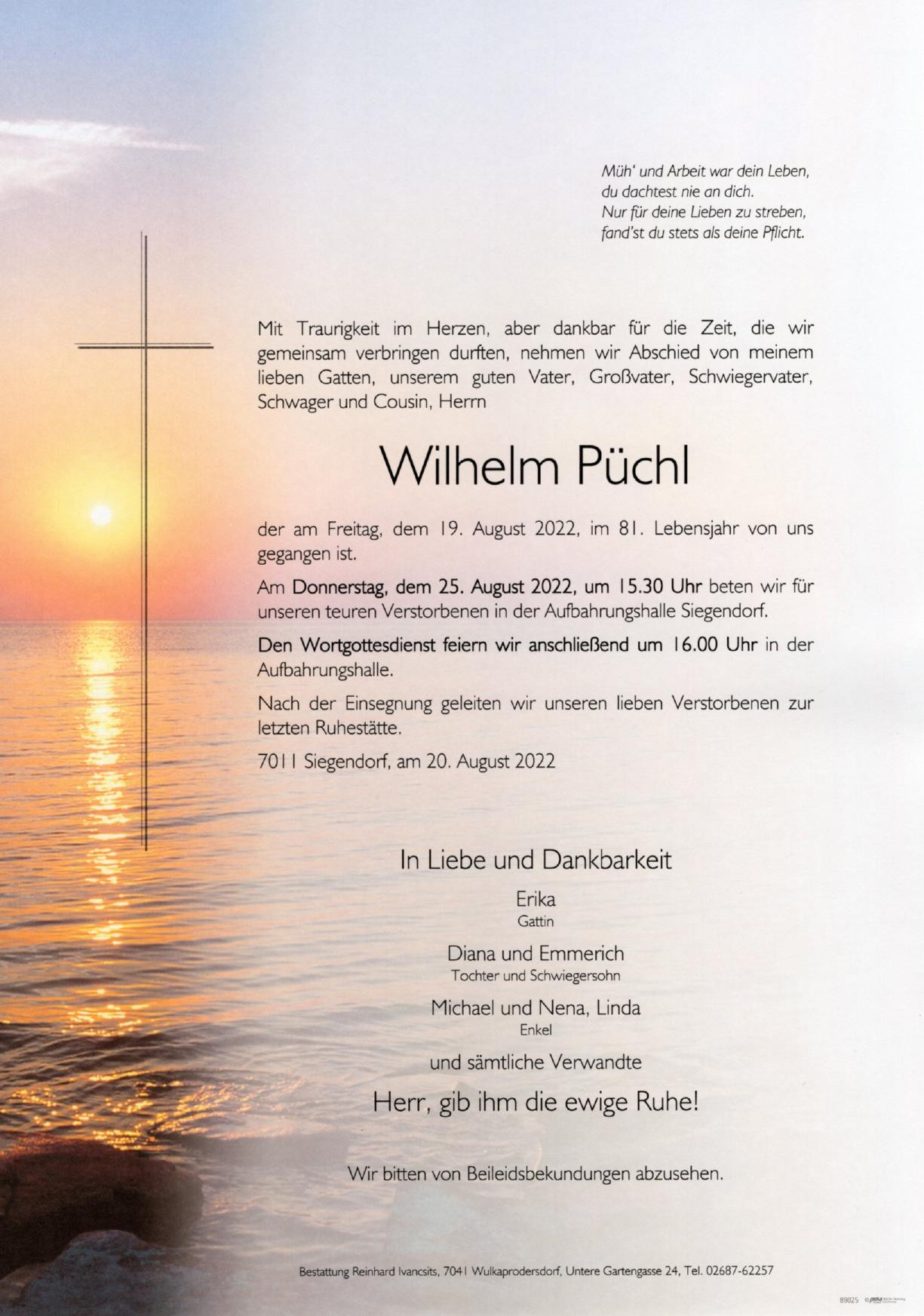 Traueranzeige von Wilhelm Püchl